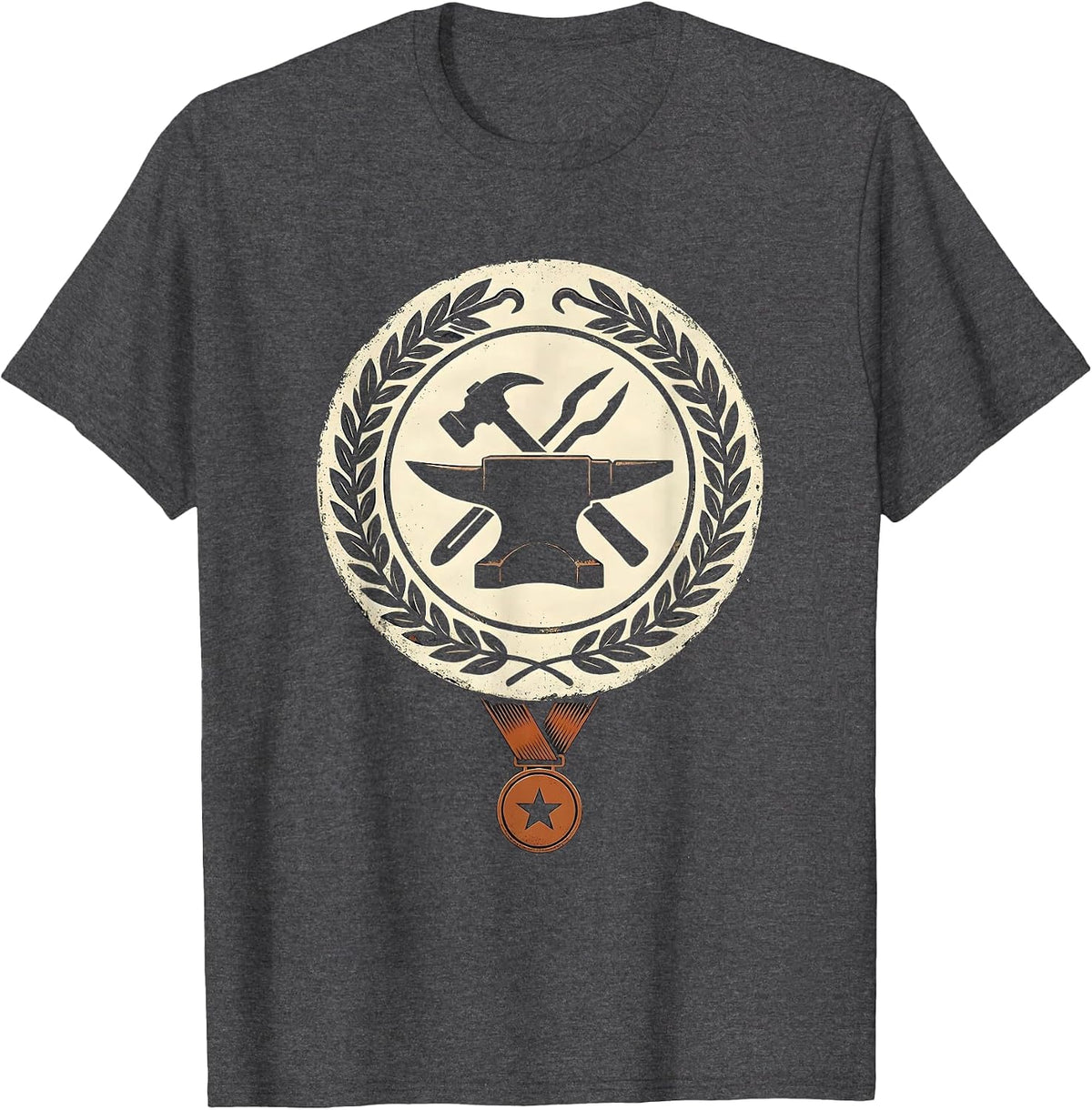 Sealed Anvil Wreath Vintage Blacksmith Trade Pride T-Shirt - Dark Heather Grey