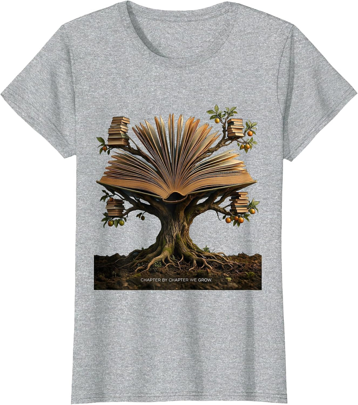Chapter by Chapter We Grow Reading Teacher Design T-Shirt - Heather Grey