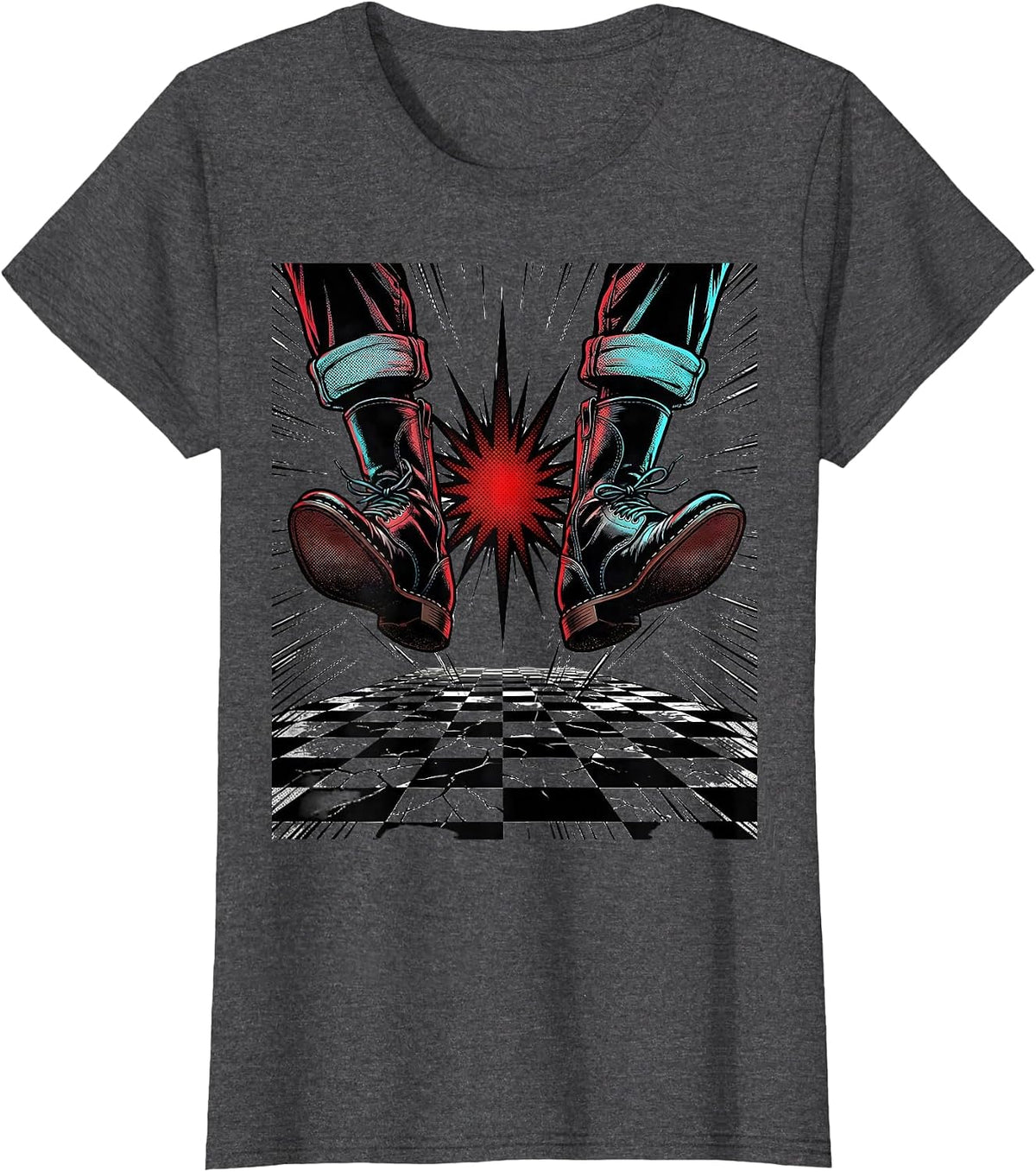 Women's Rolled Cuff Greaser Boot Retro 1950s Sock Hop Rockabilly T-Shirt - Dark Heather Grey