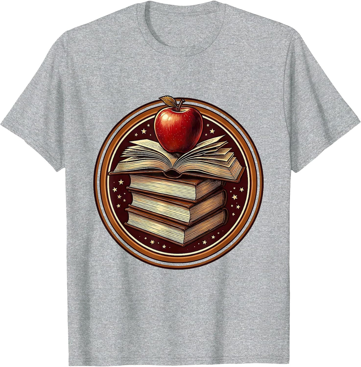 Men's Teacher Apple and Books Illustration Design T-Shirt - Heather Grey