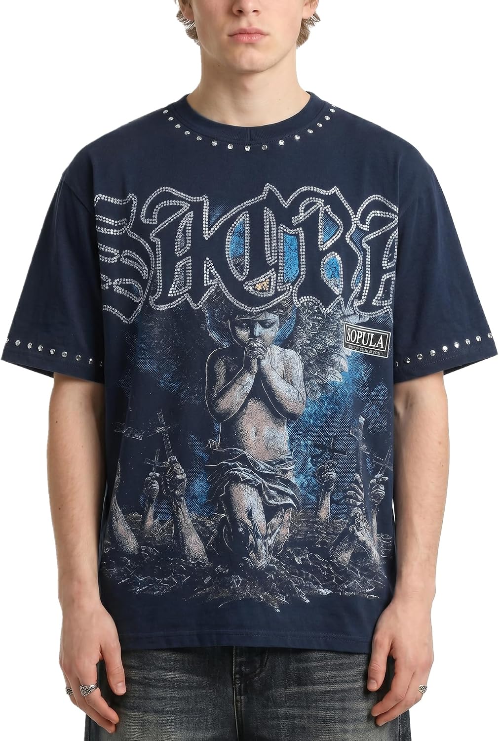 Mens Graphic T-Shirts Angel Christian Jesus Tees Shirt Unisex - E-blue