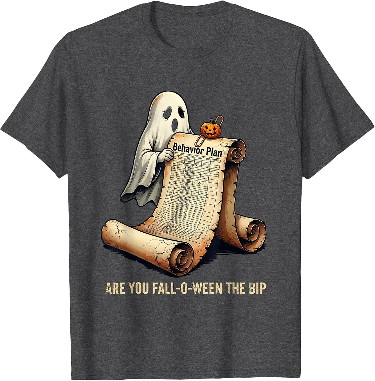Men's Are You Fall-O-Ween The BIP Distressed Ghost Teacher T-Shirt - Dark Heather Grey
