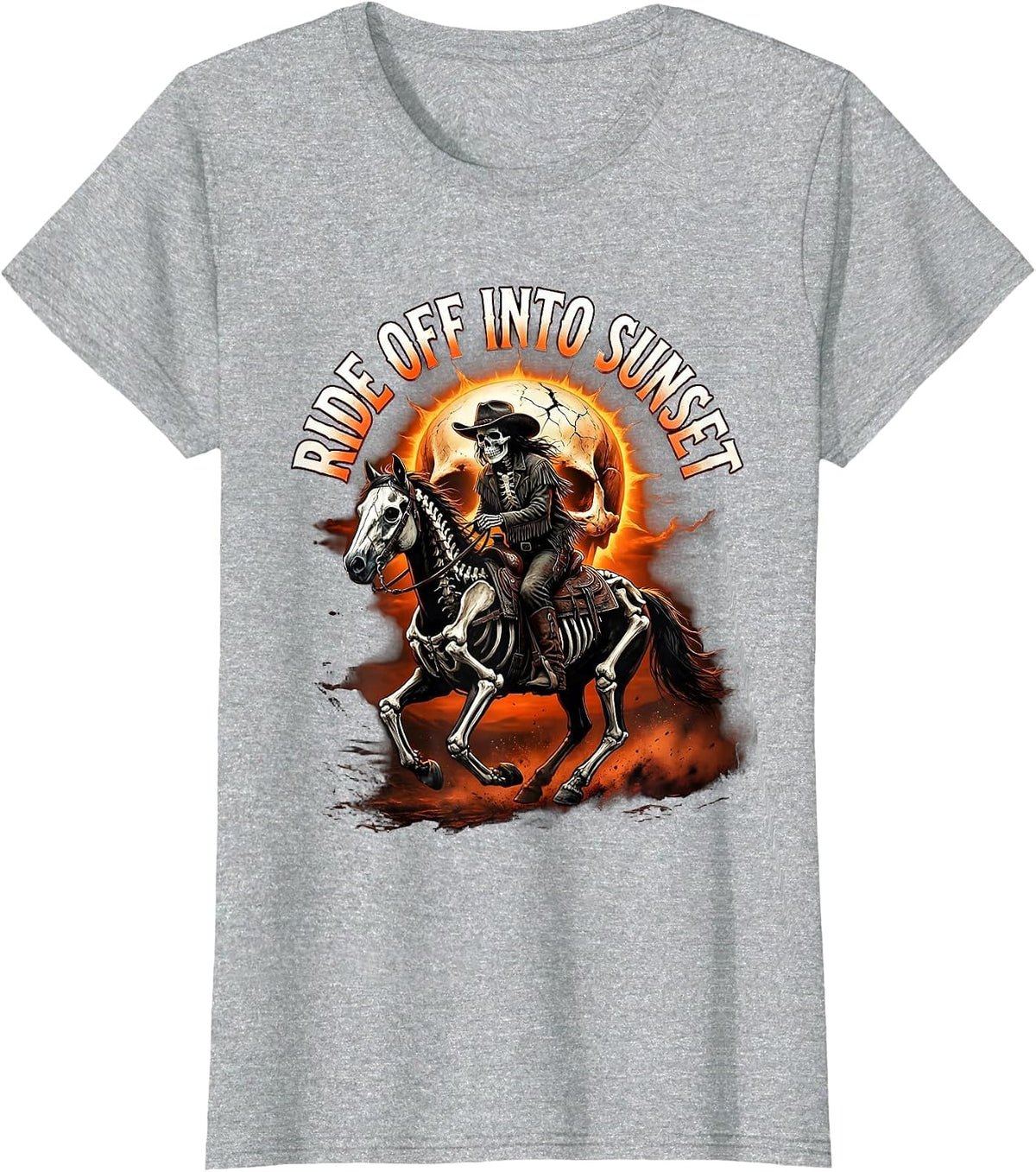 Women's Ride Off Into Sunset White Cowgirl Design T-Shirt - Heather Grey