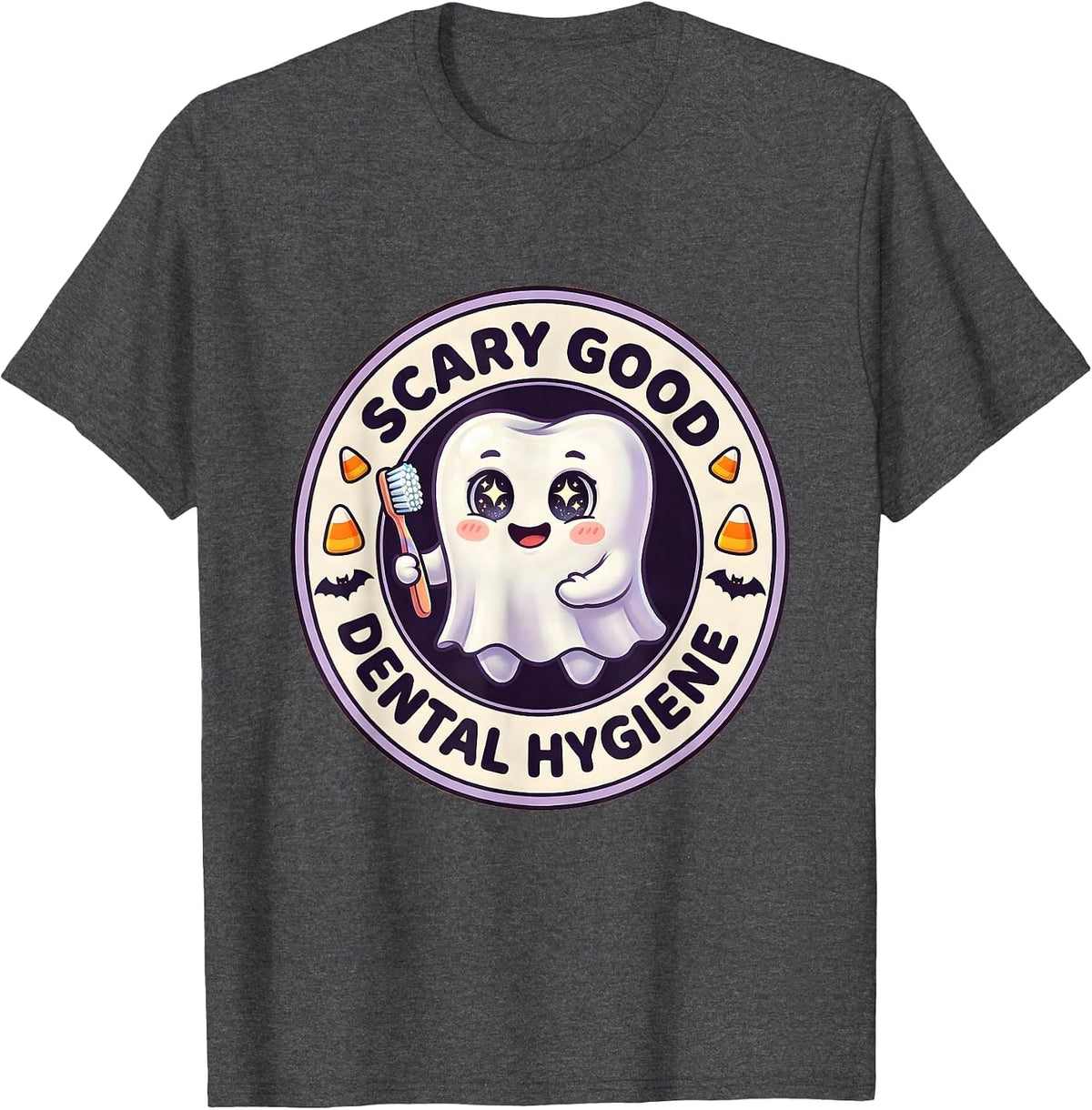 Scary Good Dental Hygiene Halloween Design T-Shirt - Dark Heather Grey