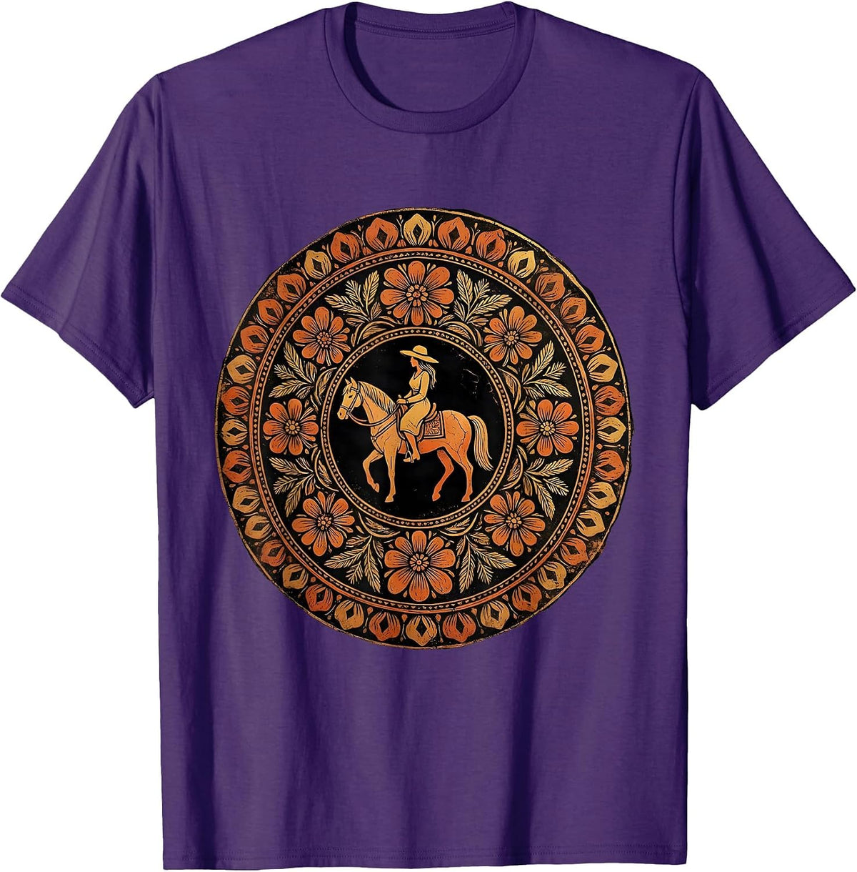 Horseback Rider Wide Brim Hat Western Graphic T-Shirt - Purple