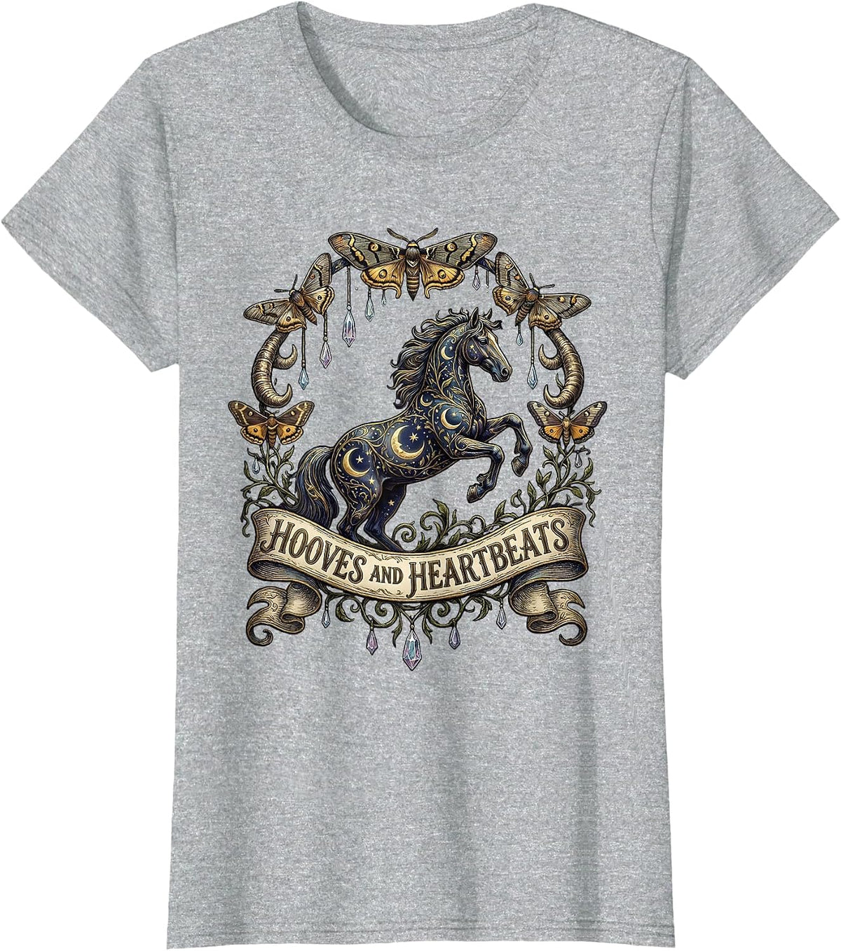 Hooves and Heartbeats Horse Lover Design T-Shirt - Heather Grey