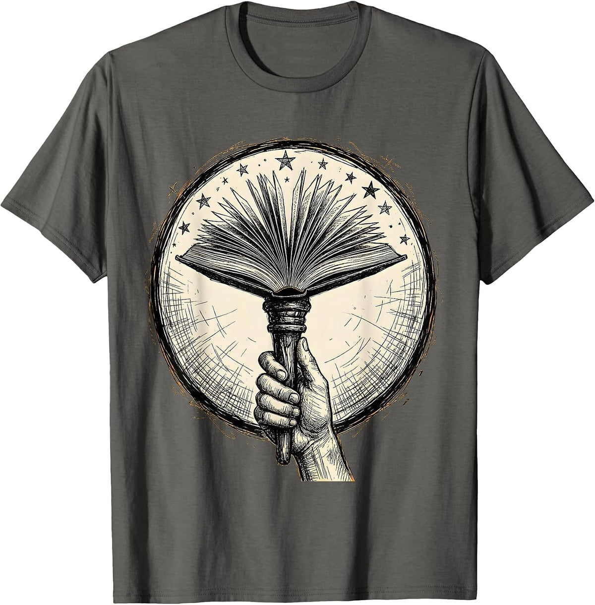 Reading Teacher Hand Holding Book Like a Torch T-Shirt - Asphalt Grey