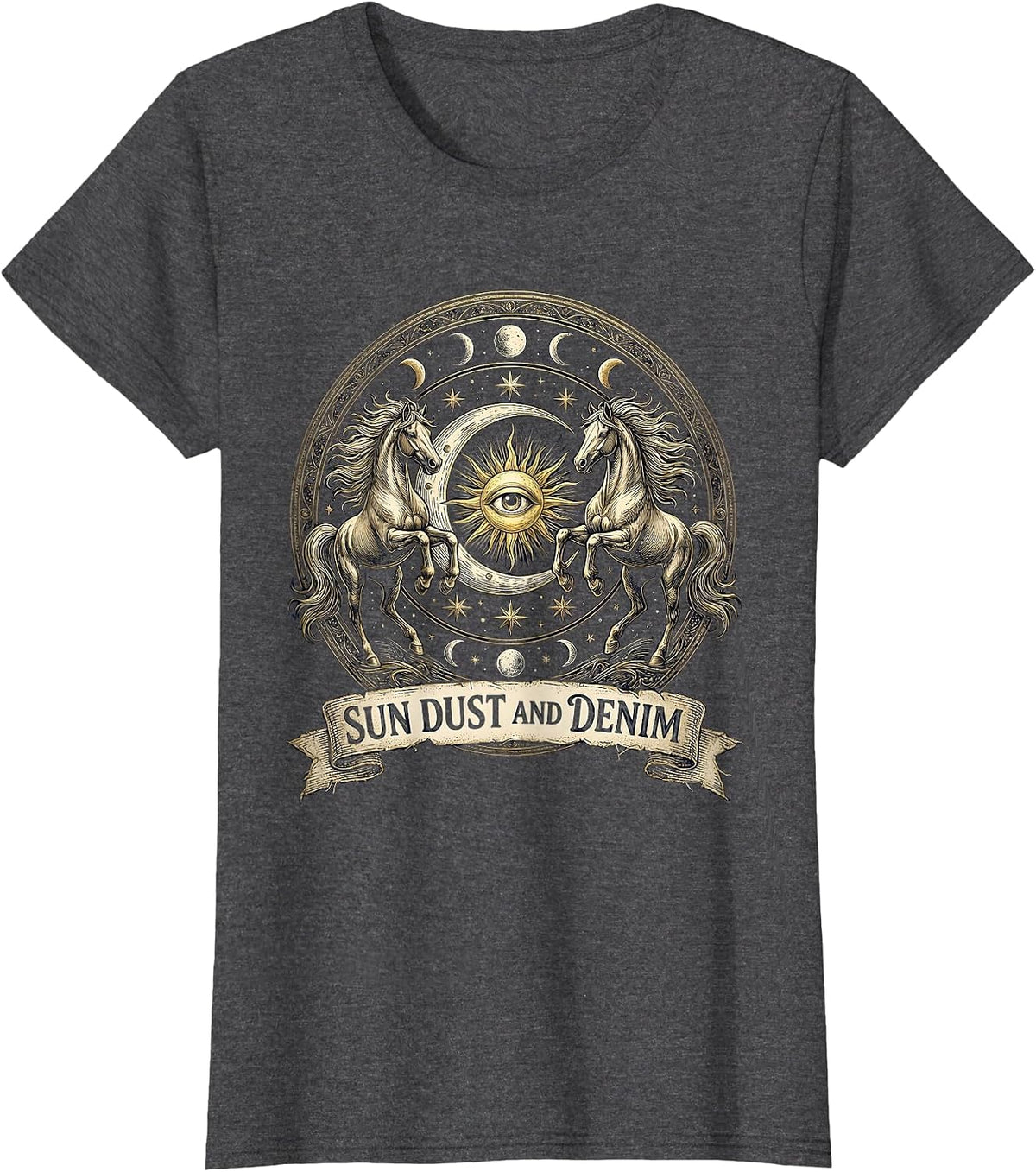 Women's Sun Dust and Denim Cowgirl Graphic Design T-Shirt - Dark Heather Grey