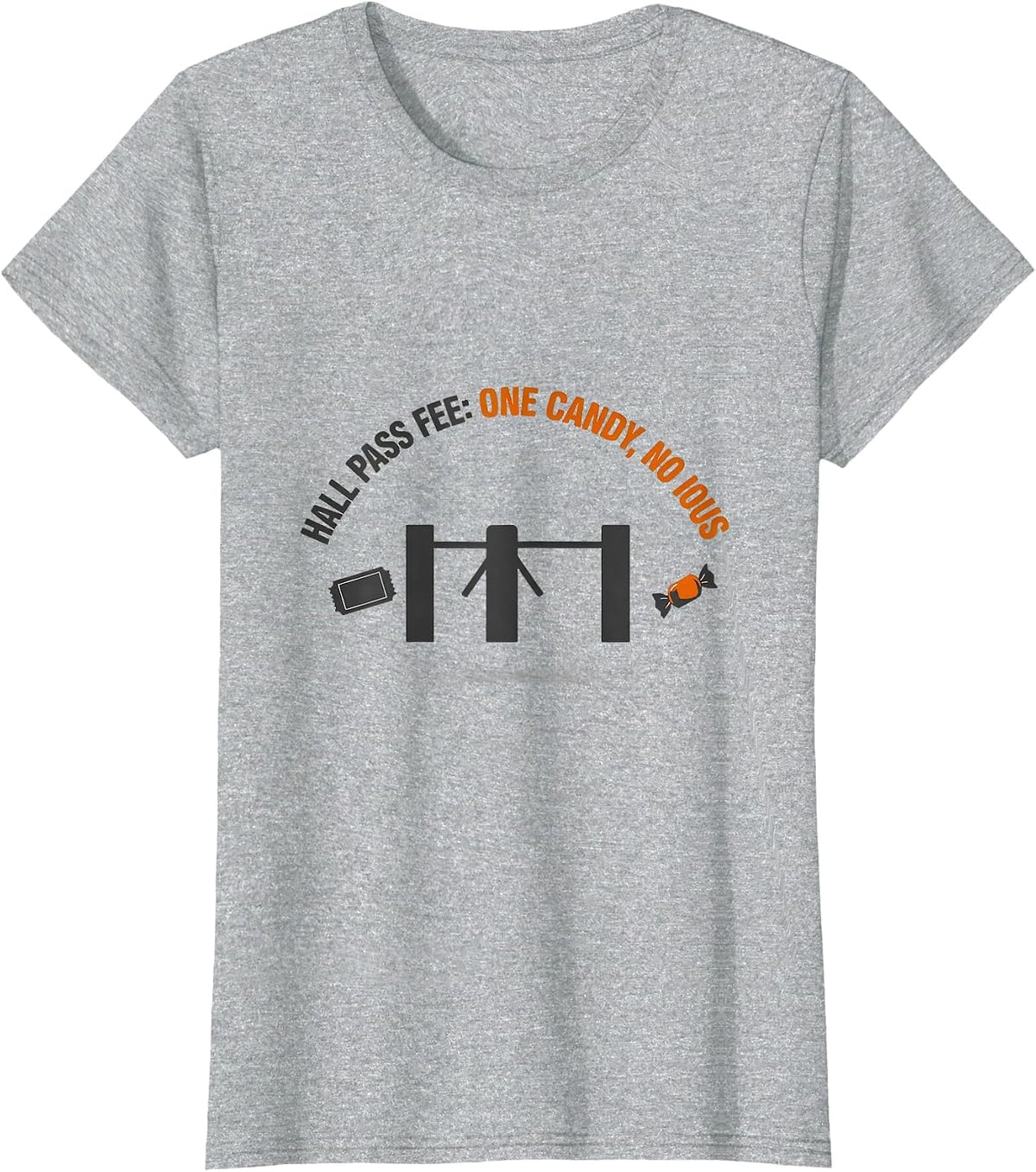 Hall Pass Fee One Candy No IOUs Funny Teacher Halloween T-Shirt - Heather Grey