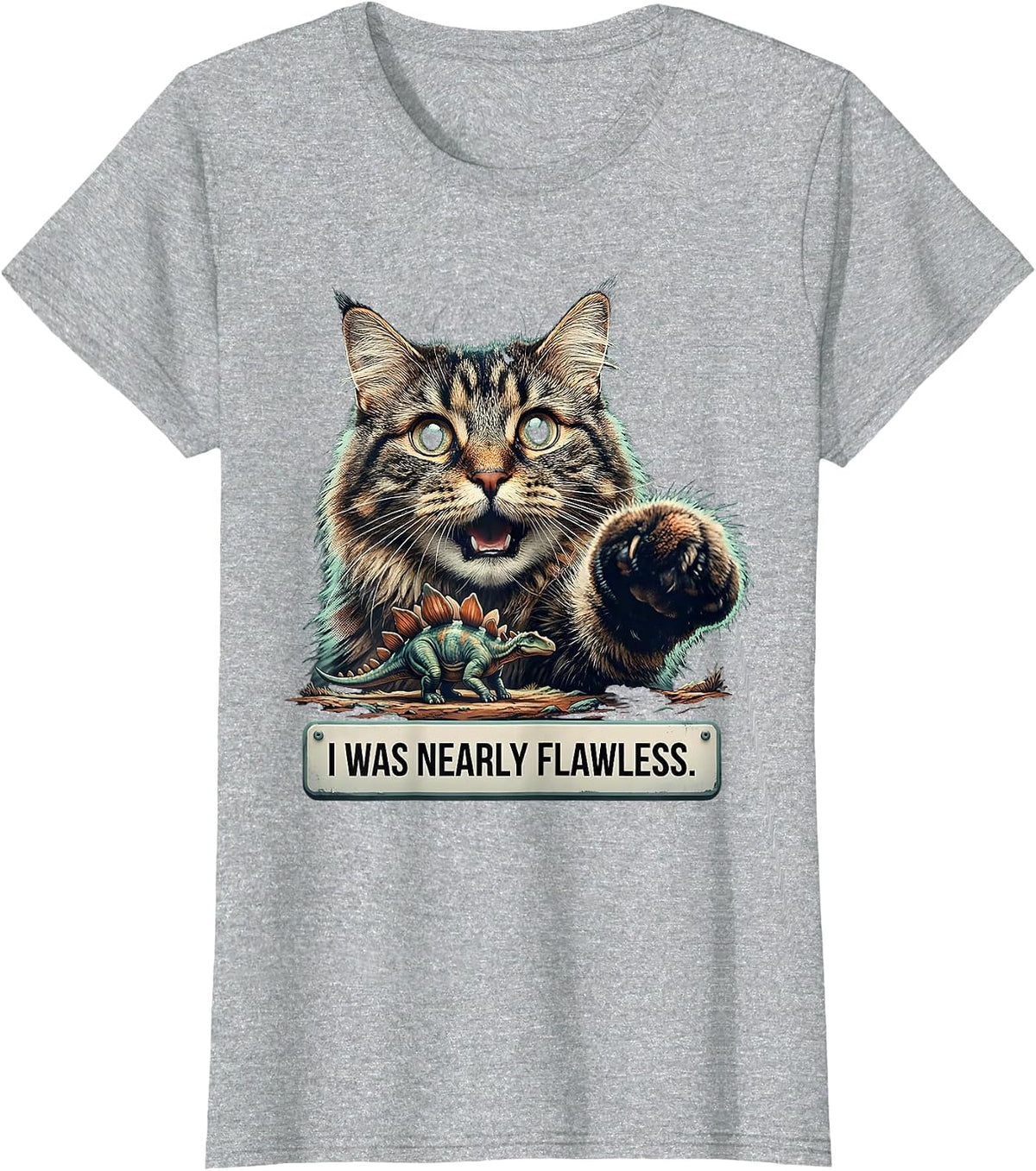 Women's I Was Nearly Flawless Funny Norwegian Forest Cat Meme Gift T-Shirt - Heather Grey