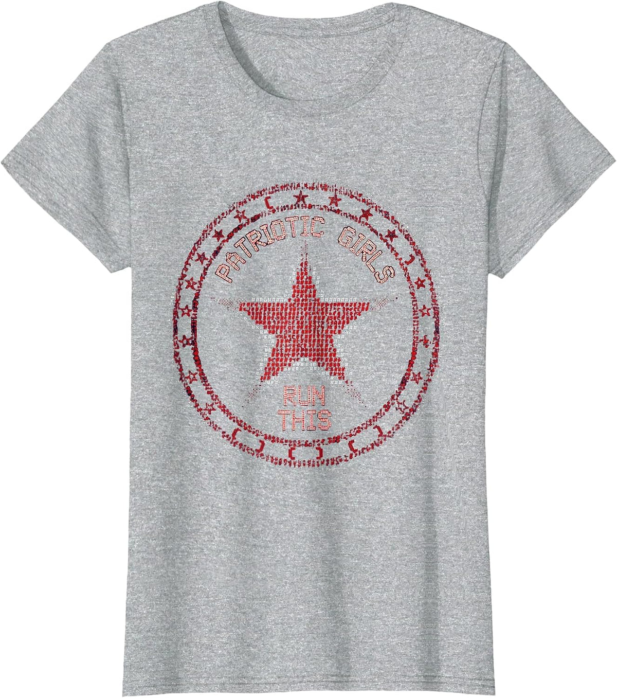 Patriotic Girls Run This Red White and Blue Design T-Shirt - Heather Grey
