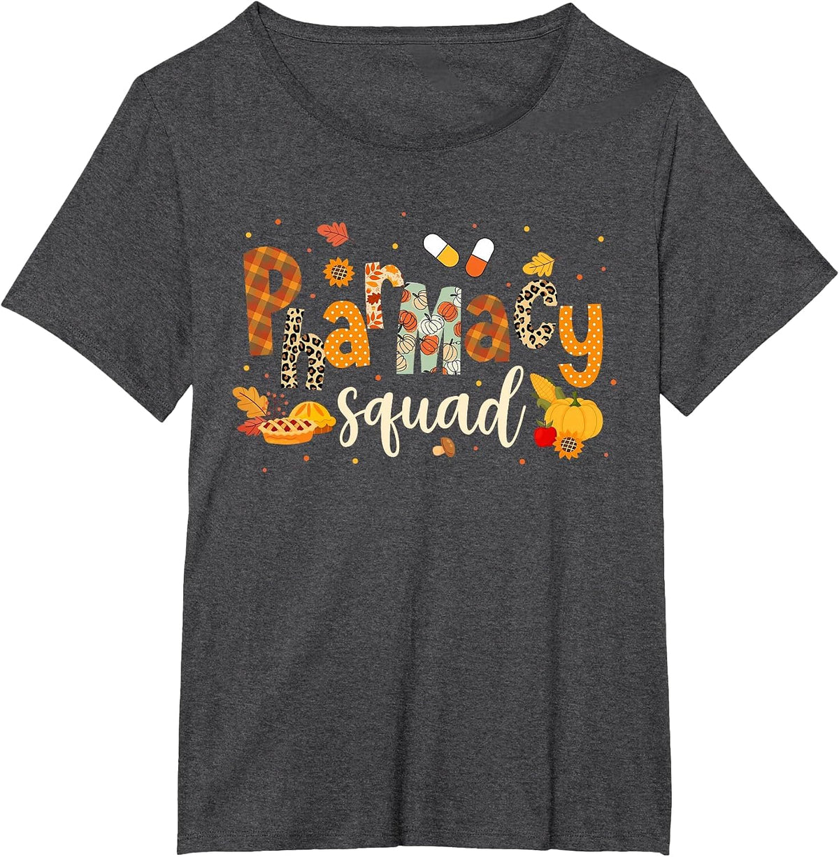 Funny Pharmacy Squad Pharmacist Thanksgiving Fall Pumpkin T-Shirt - Dark Heather Grey