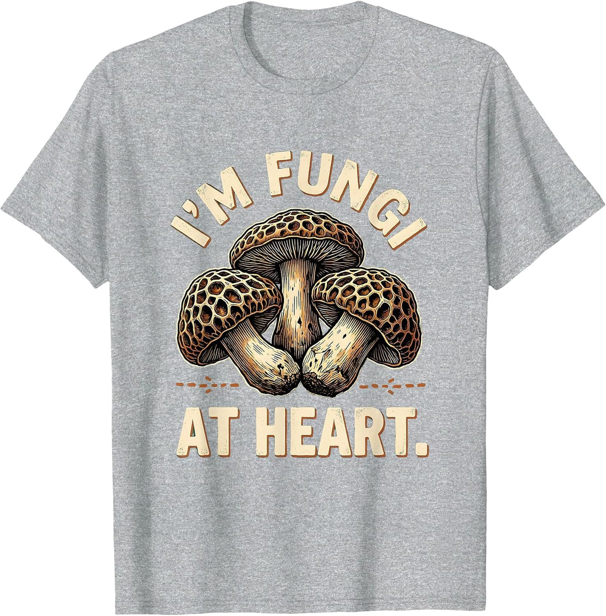 Men's I'm Fungi At Heart Vintage Mushroom Foraging Psychedelic T-Shirt - Heather Grey