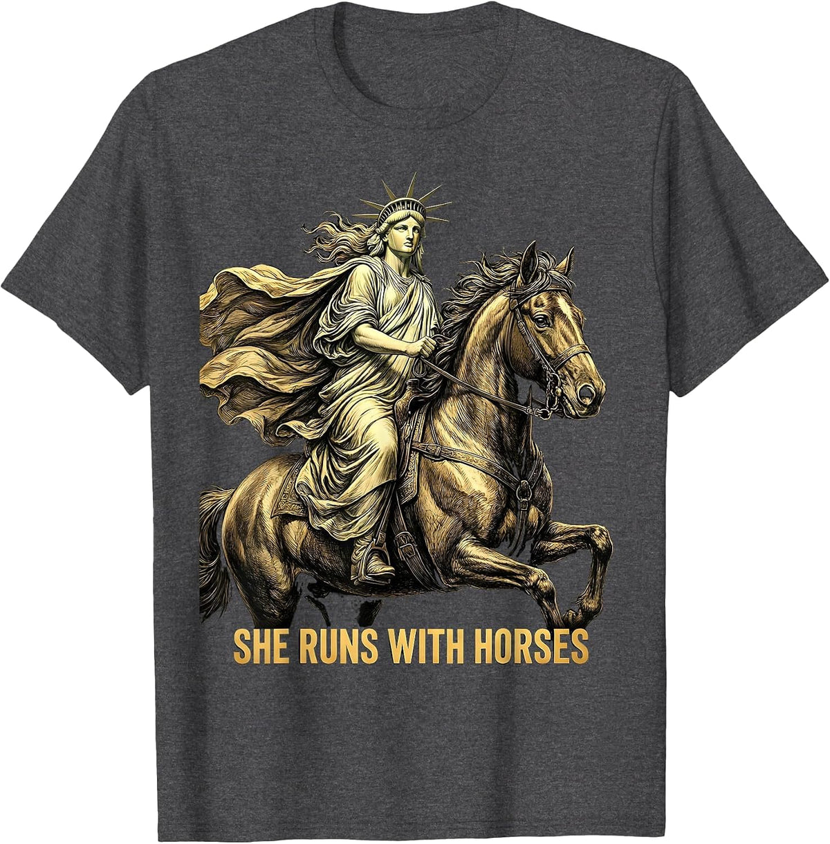 Men's She Runs With Horses Equestrian Design T-Shirt - Dark Heather Grey