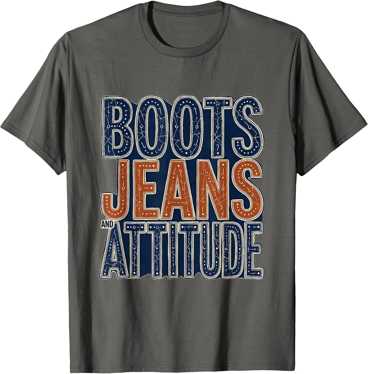 Boots Jeans and Attitude Denim Cowgirl Design T-Shirt - Asphalt Grey
