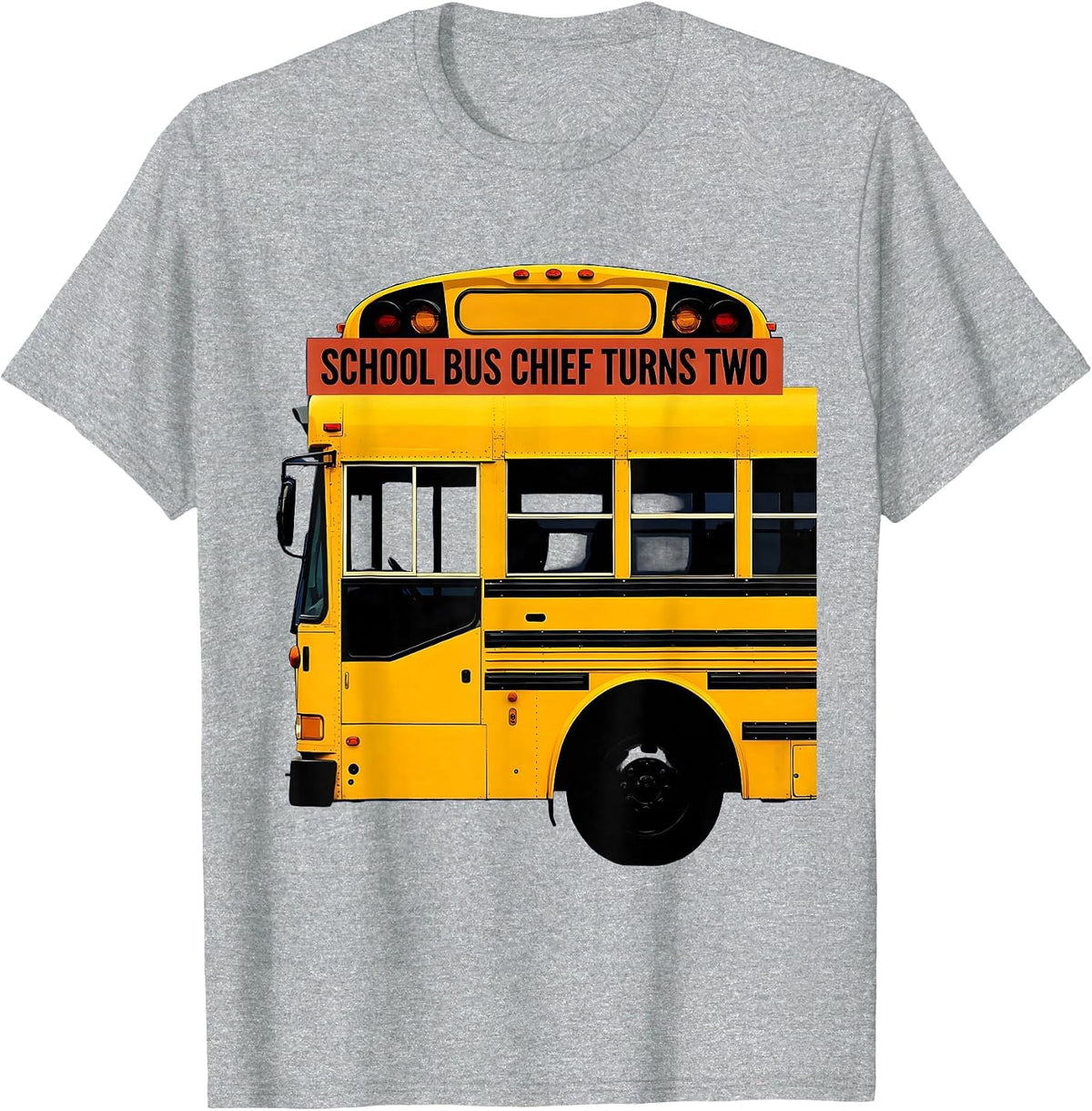 Men's School Bus Chief Turns Two Funny Toddler Birthday Party T-Shirt - Heather Grey