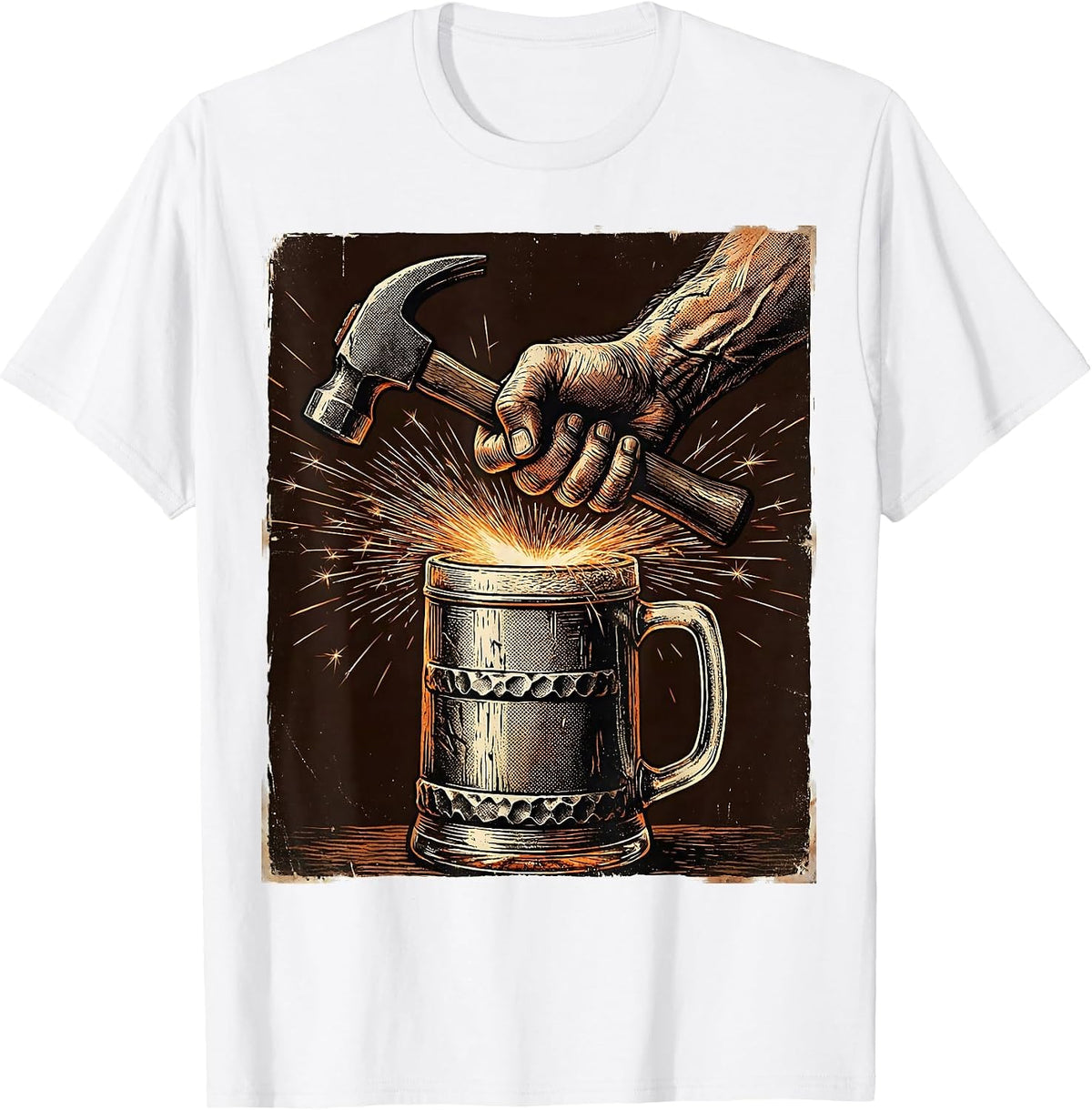 Men's Blacksmith Beer Mug Glowing Forge Graphic T-Shirt - White