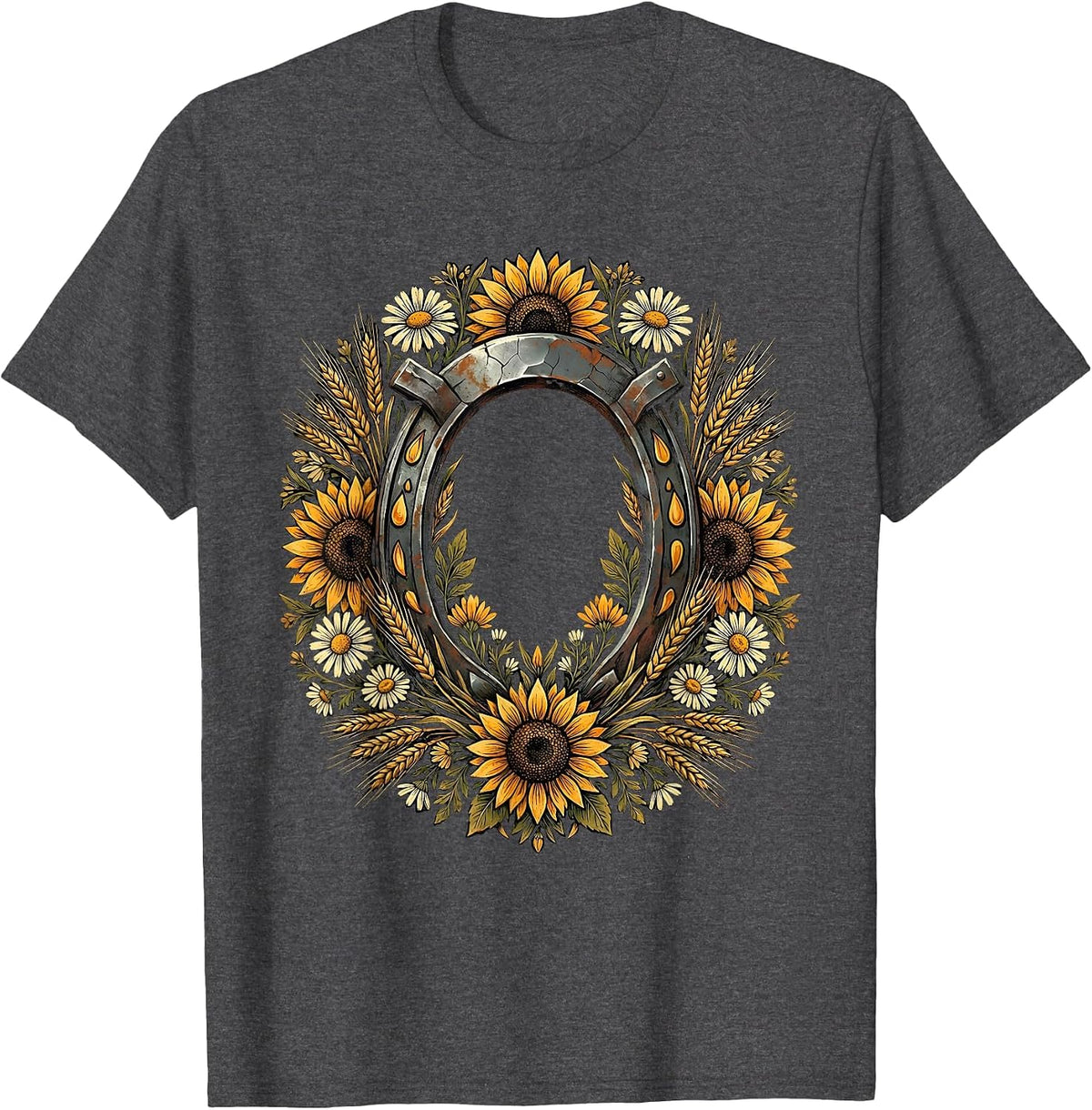 Horseshoe Wildflower Floral Botanical Illustration T-Shirt - Dark Heather Grey