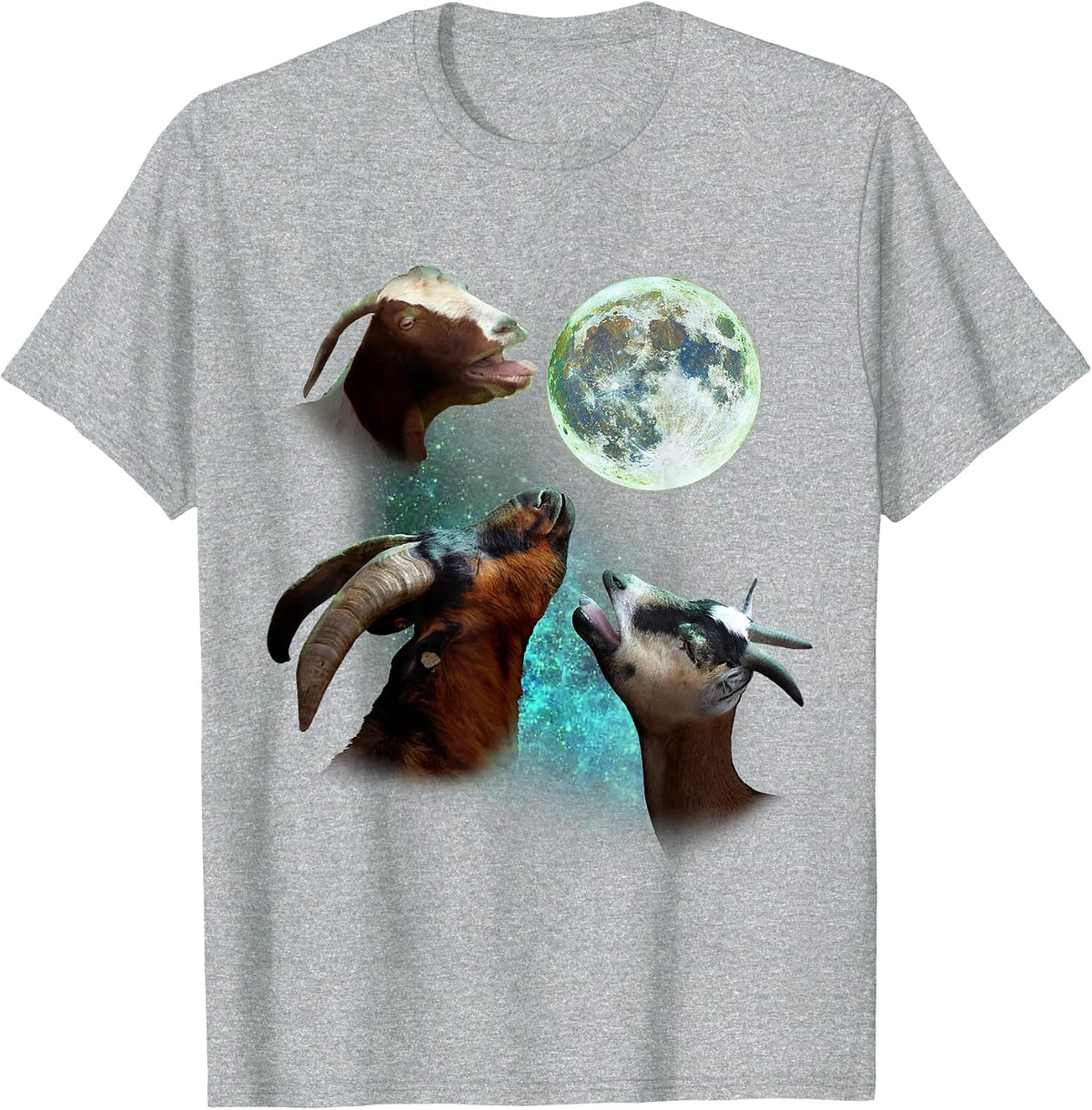 Three Goats Howl At Moon 3 Wolfs Wolves Funny Parody T-Shirt - Heather Grey