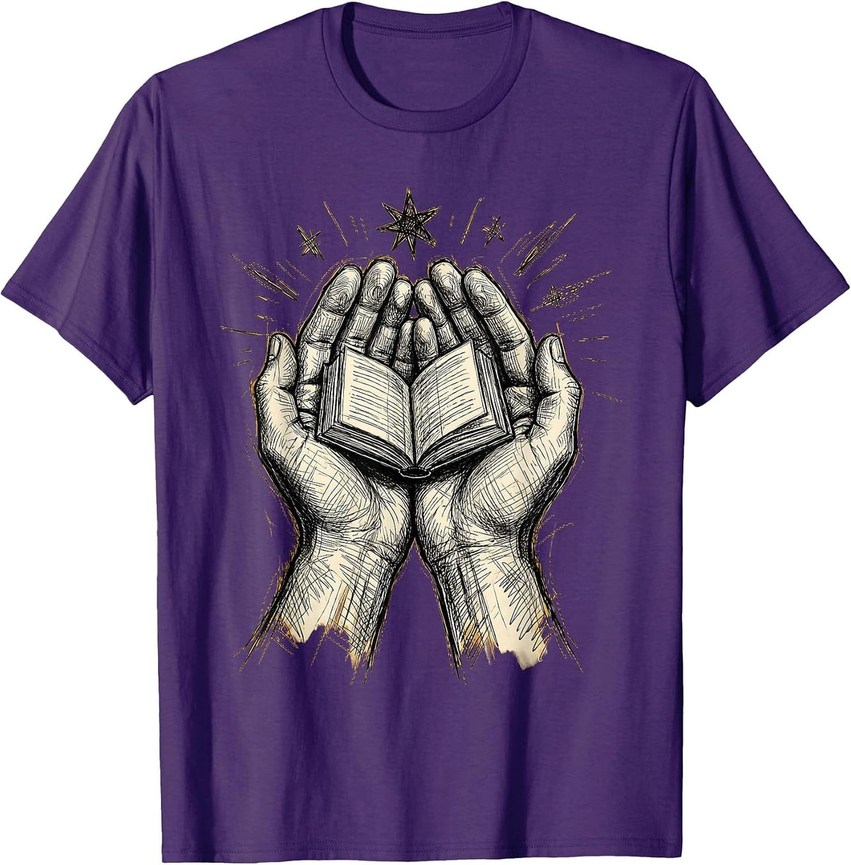 Reading Teacher Glowing Book Illustration Gift T-Shirt - Purple