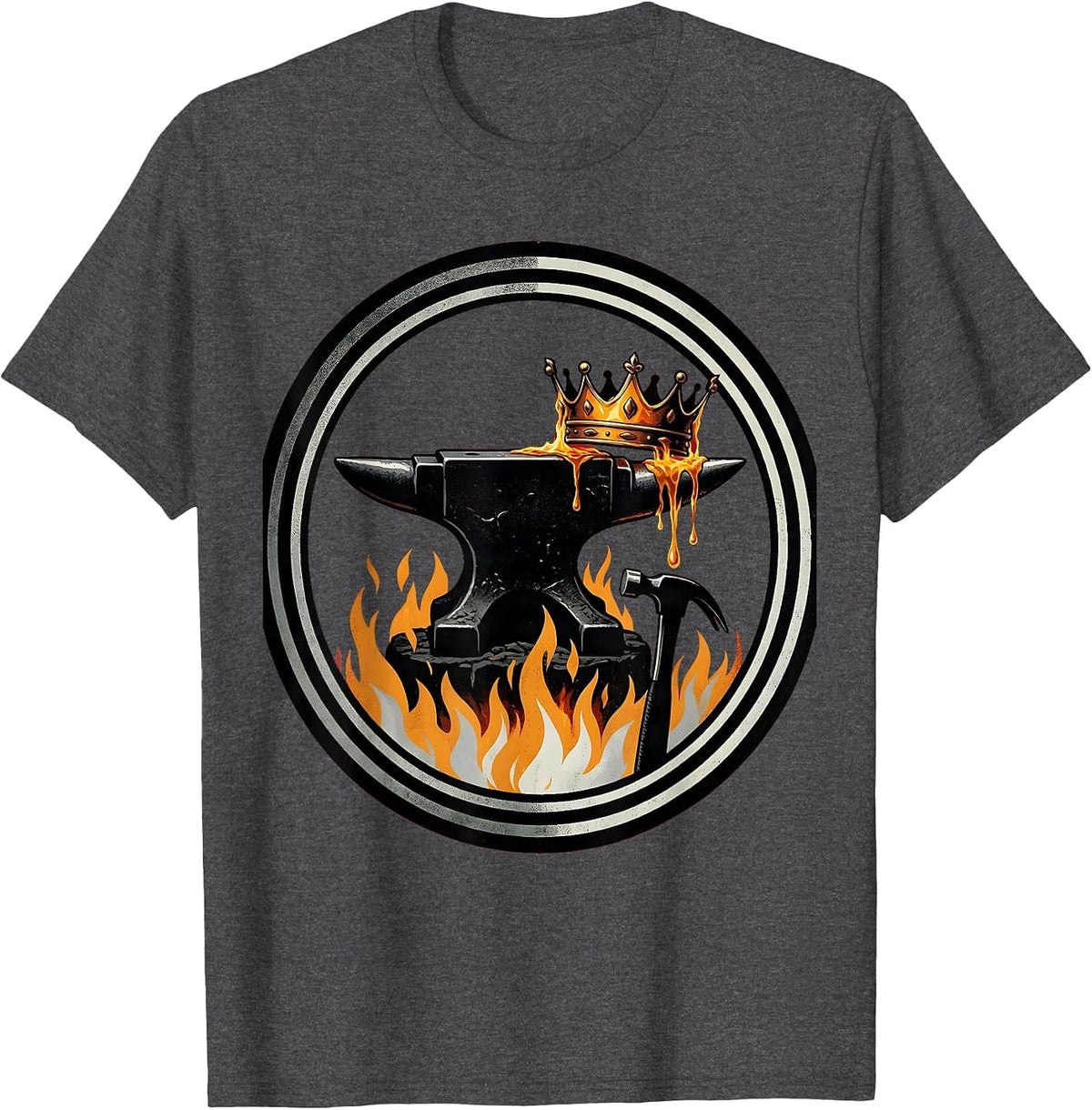 Blacksmith Melting Crown Into Hammer Graphic T-Shirt - Dark Heather Grey