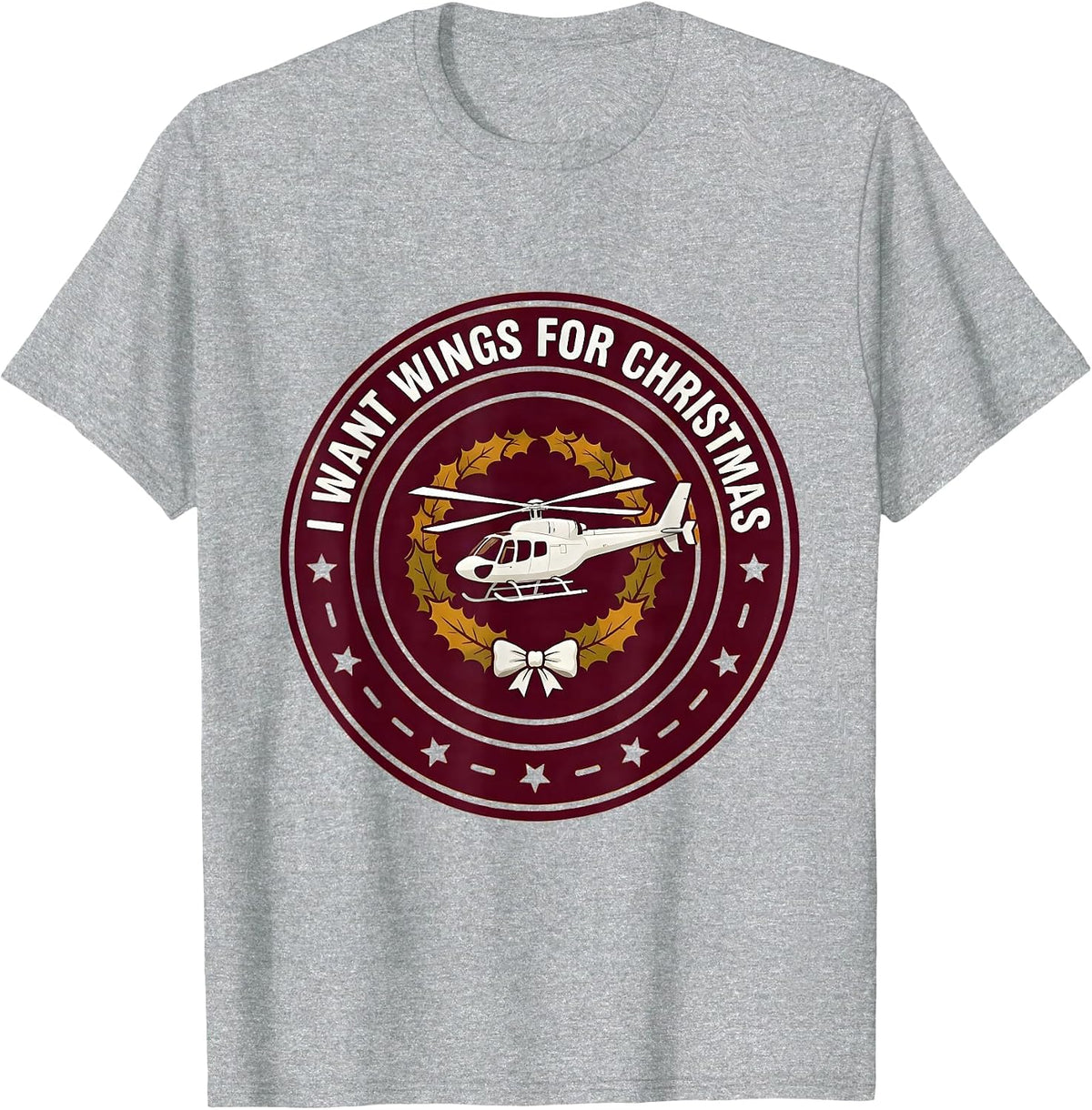 Men's I Want Wings For Christmas Funny Pilot Aviation Christmas T-Shirt - Heather Grey