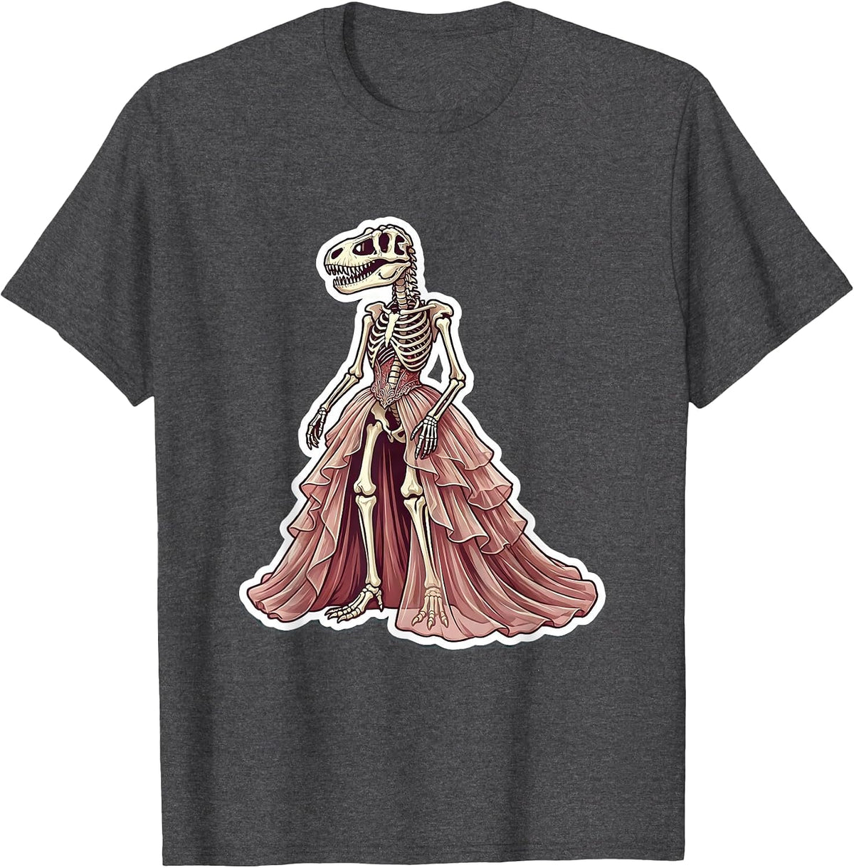 Men's Dinosaur Skeleton in Flowing Gown Graphic T-Shirt - Dark Heather Grey