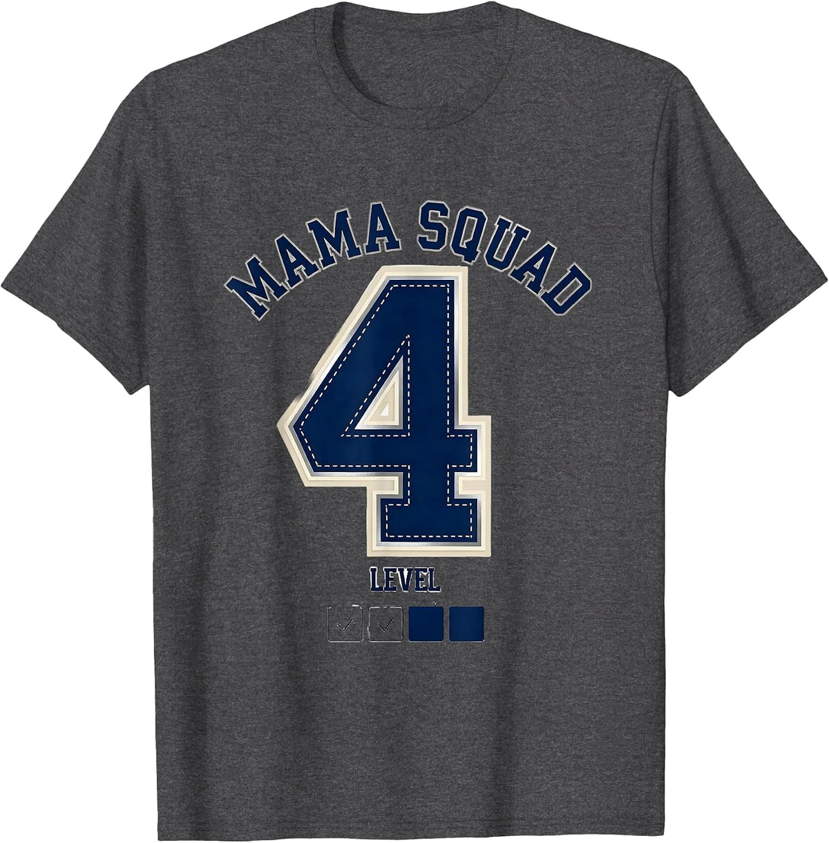 Men's Mama Squad Level 4 Sparkle Varsity Twin Pregnancy T-Shirt - Dark Heather Grey