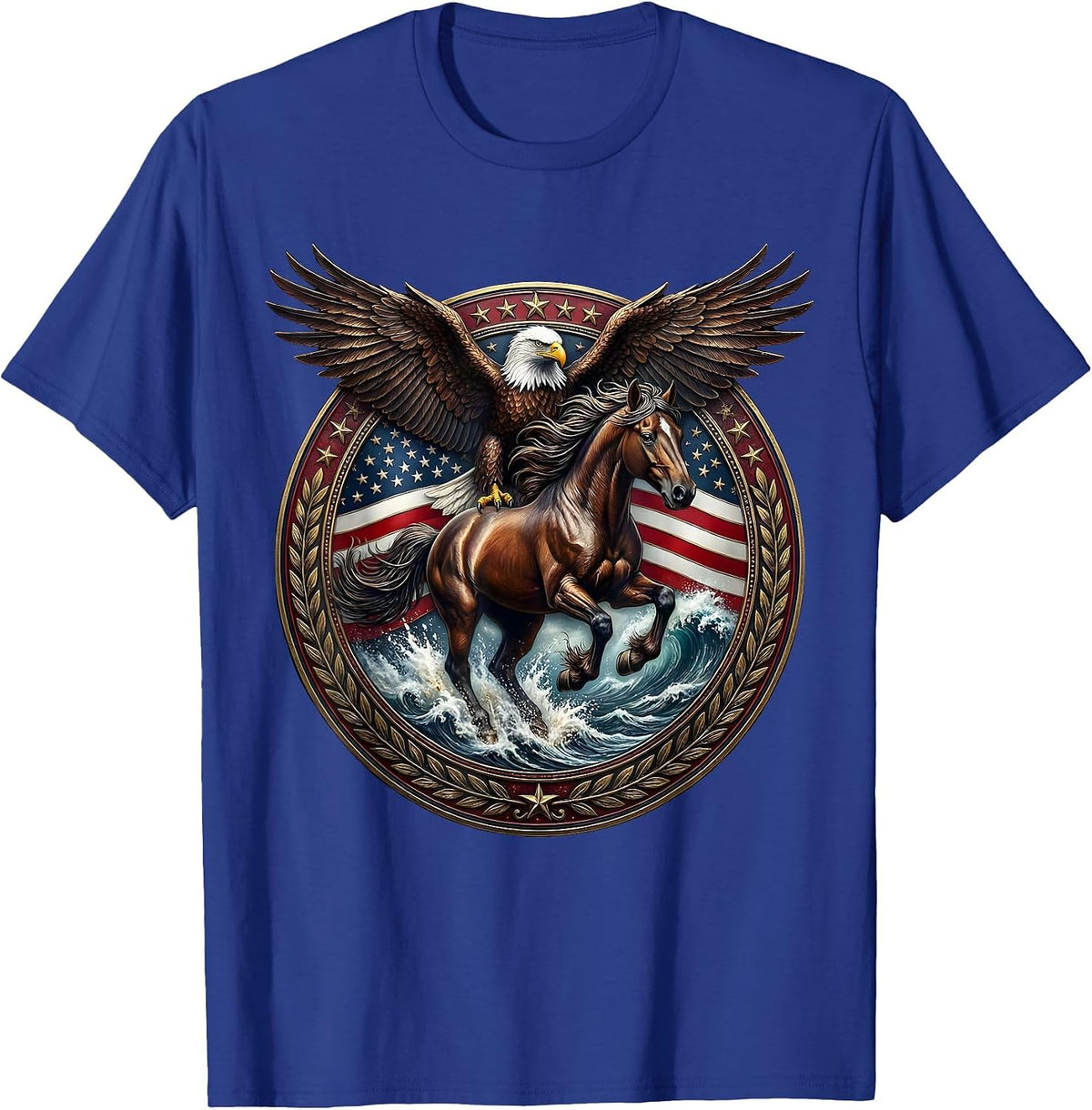 Wild Horse Galloping Through Ocean Surf T-Shirt - Royal Blue