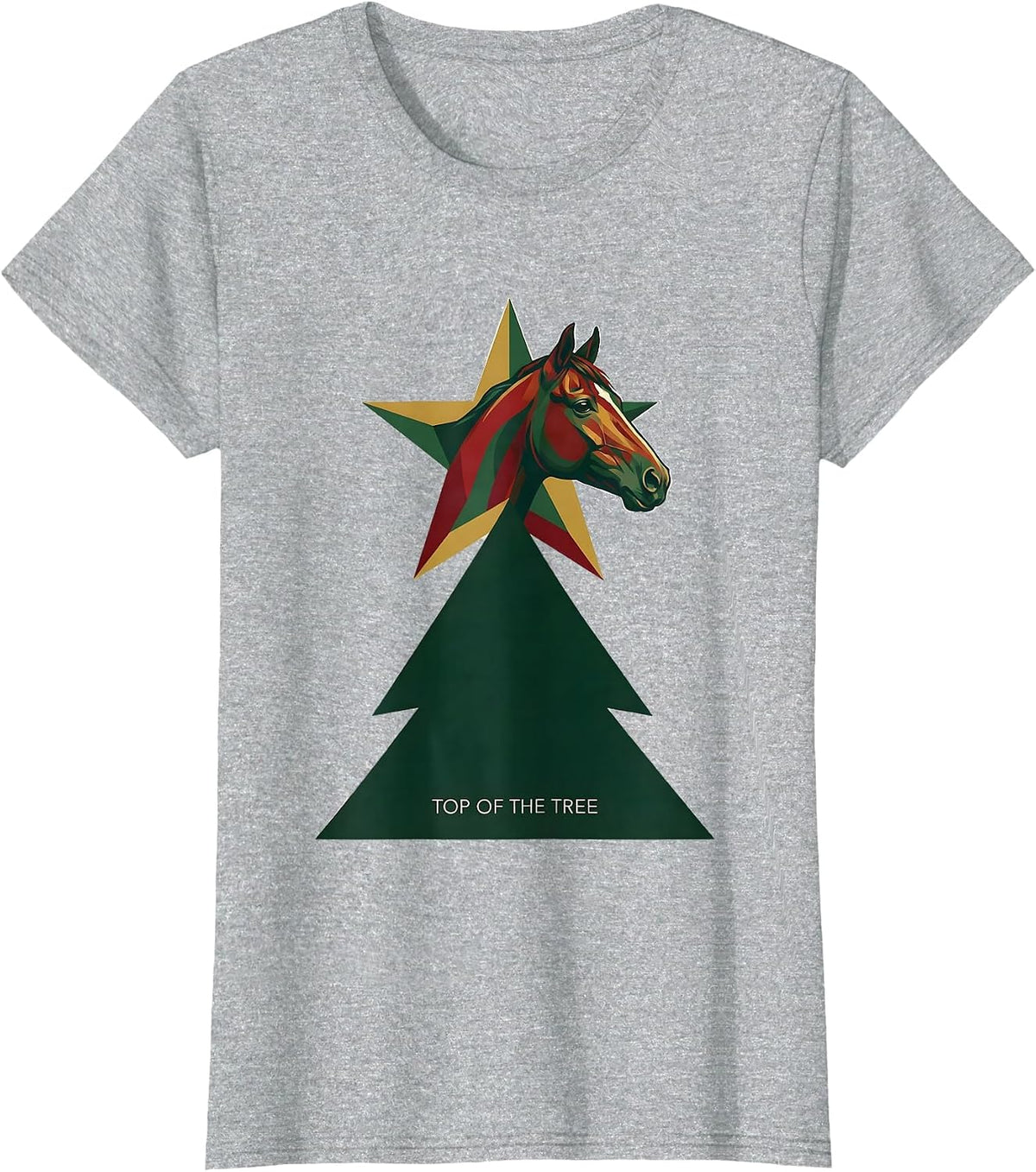 Top Of The Tree Horse Lover Christmas Pajama Humor T-Shirt - Heather Grey