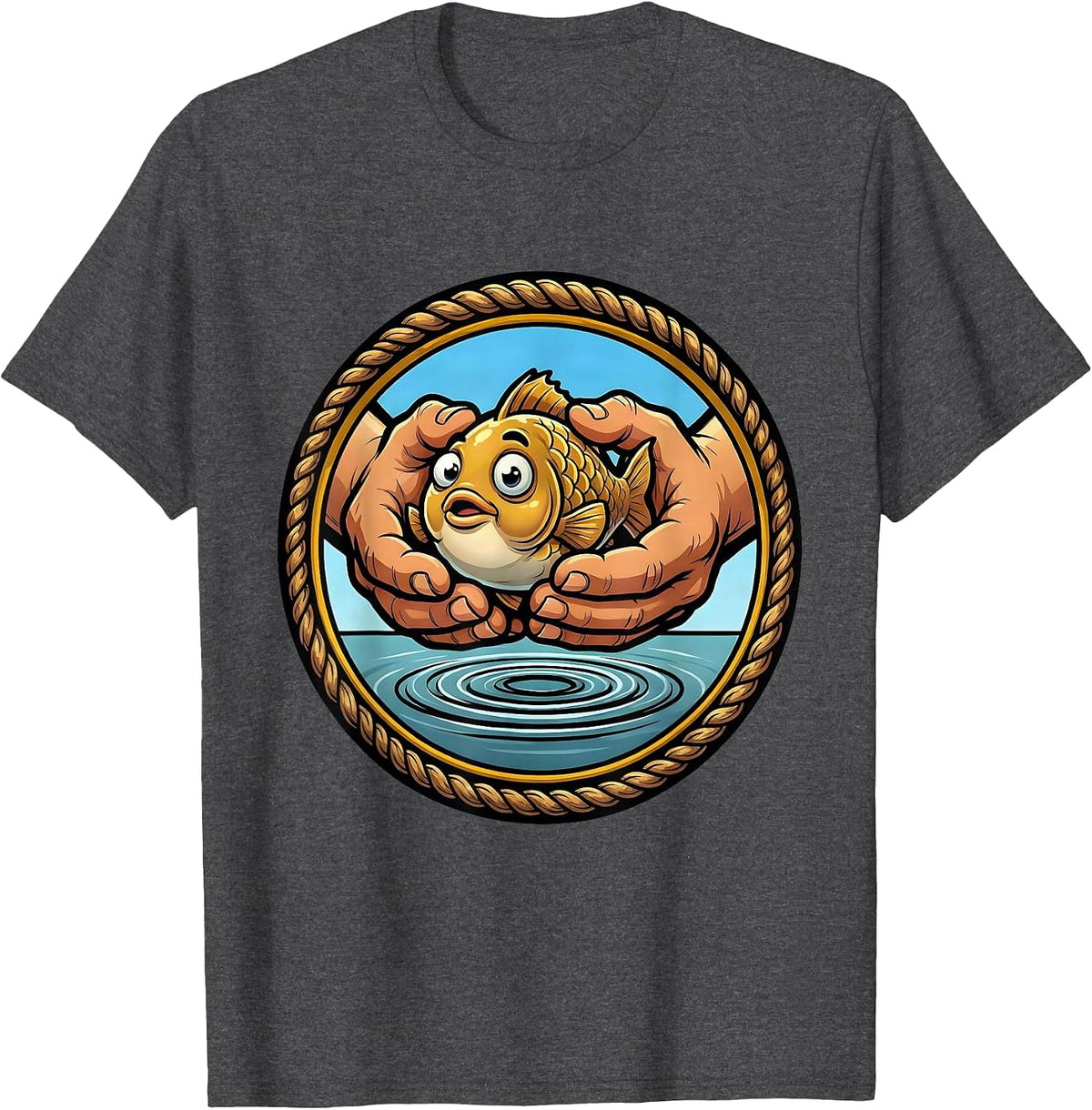 Men's Catch and Release Fishing Graphic Design T-Shirt - Dark Heather Grey