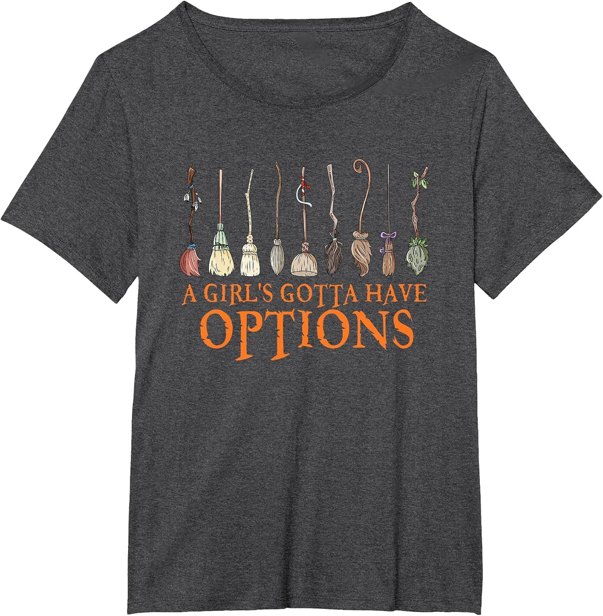 A Girl's Gotta Have Options with Witch Broom Halloween T-Shirt Tee for Girls - Dark Heather Grey