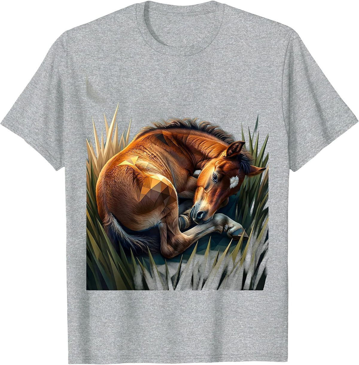 Men's Sleeping Foal in Tall Grass Horse Lover Design T-Shirt - Heather Grey
