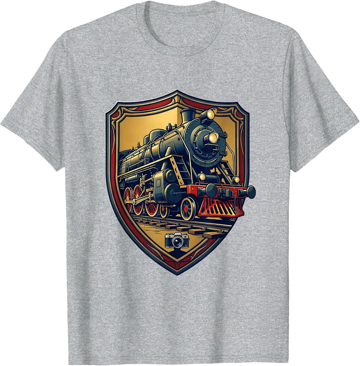 Men's Heraldic Big Boy 4014 Steam Locomotive Enthusiast Emblem T-Shirt - Heather Grey