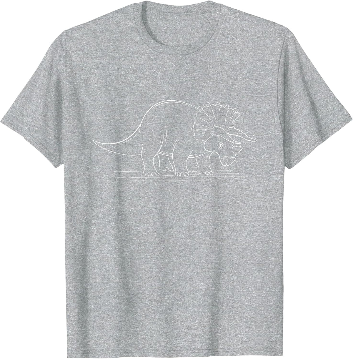 Triceratops Line Art - Dinosaur Lover Palaeontology T-Shirt - Heather Grey