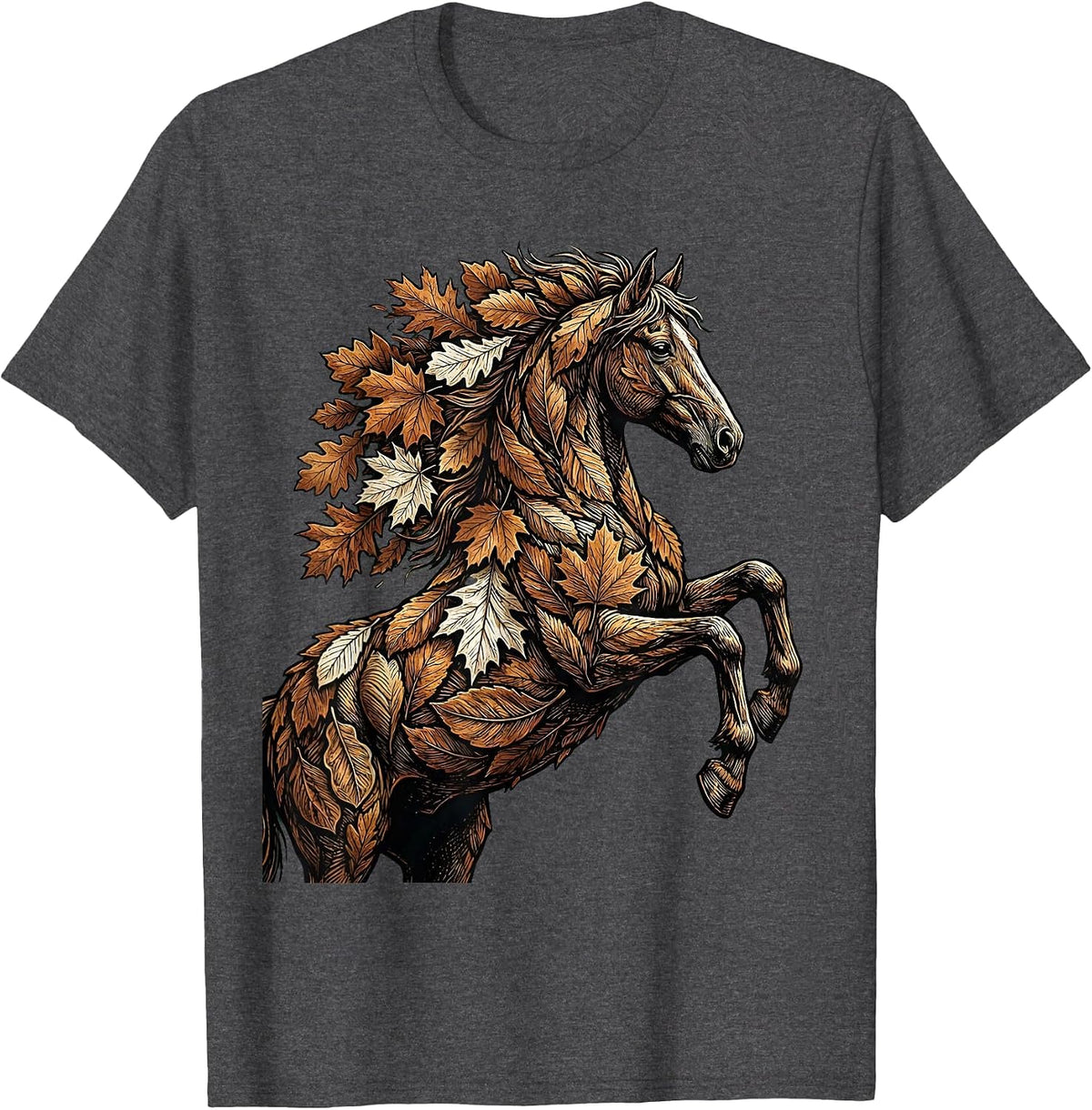 Autumn Leaves Horse Nature Fall Art Design T-Shirt - Dark Heather Grey