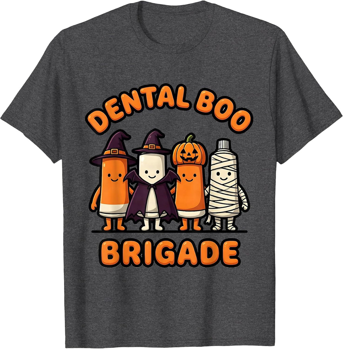 Dental Boo Brigade Cute Halloween Dentist Costume Humor T-Shirt - Dark Heather Grey