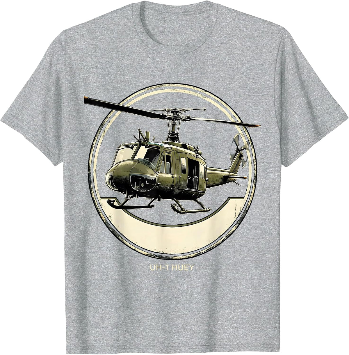 Men's UH-1 Huey Military Helicopter Pilot Veteran Tribute T-Shirt - Heather Grey