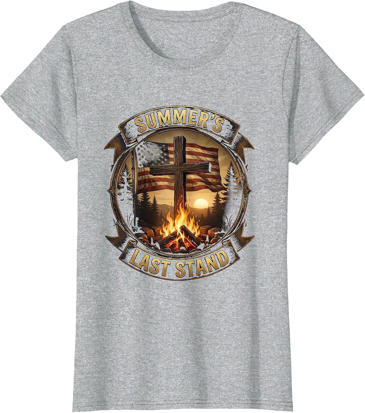 Summer's Last Stand Labor Day Fire Pit Design T-Shirt - Heather Grey