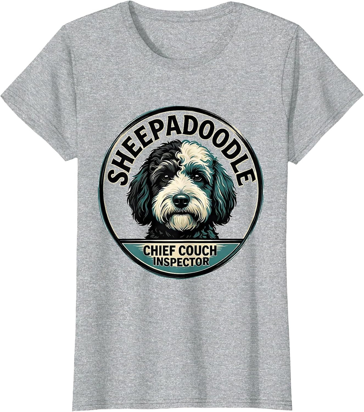 Sheepadoodle Chief Couch Inspector Funny Doodle Dog Owner T-Shirt - Heather Grey