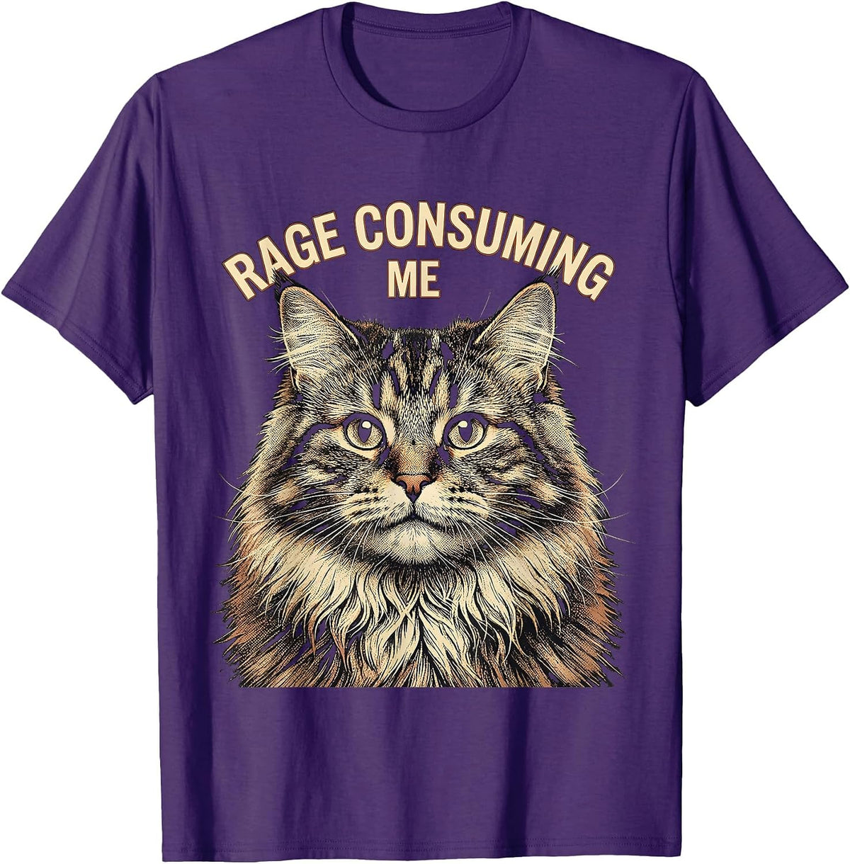 Men's Rage Consuming Me Funny Silly Staring Cat Meme Cat Lover T-Shirt - Purple