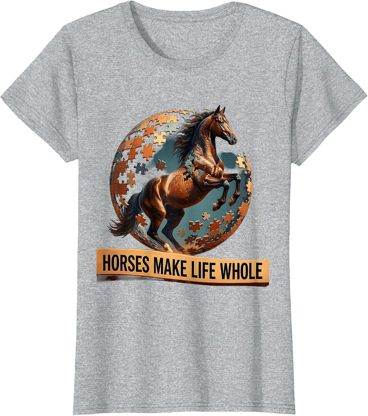 Horses Make Life Whole Equestrian Design T-Shirt - Heather Grey