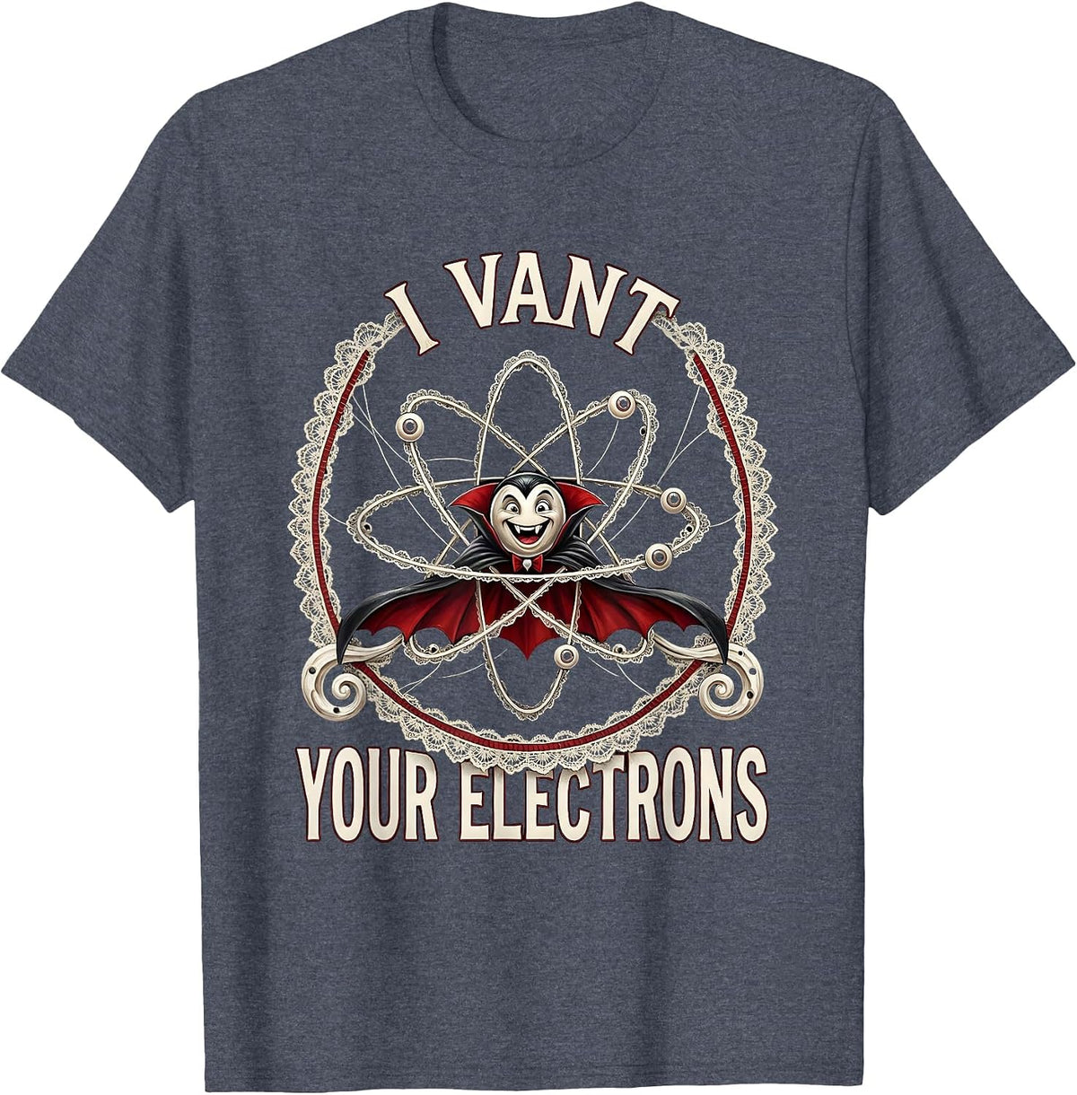 I Vant Your Electrons Halloween Vampire Molecule T-Shirt - Heather Blue