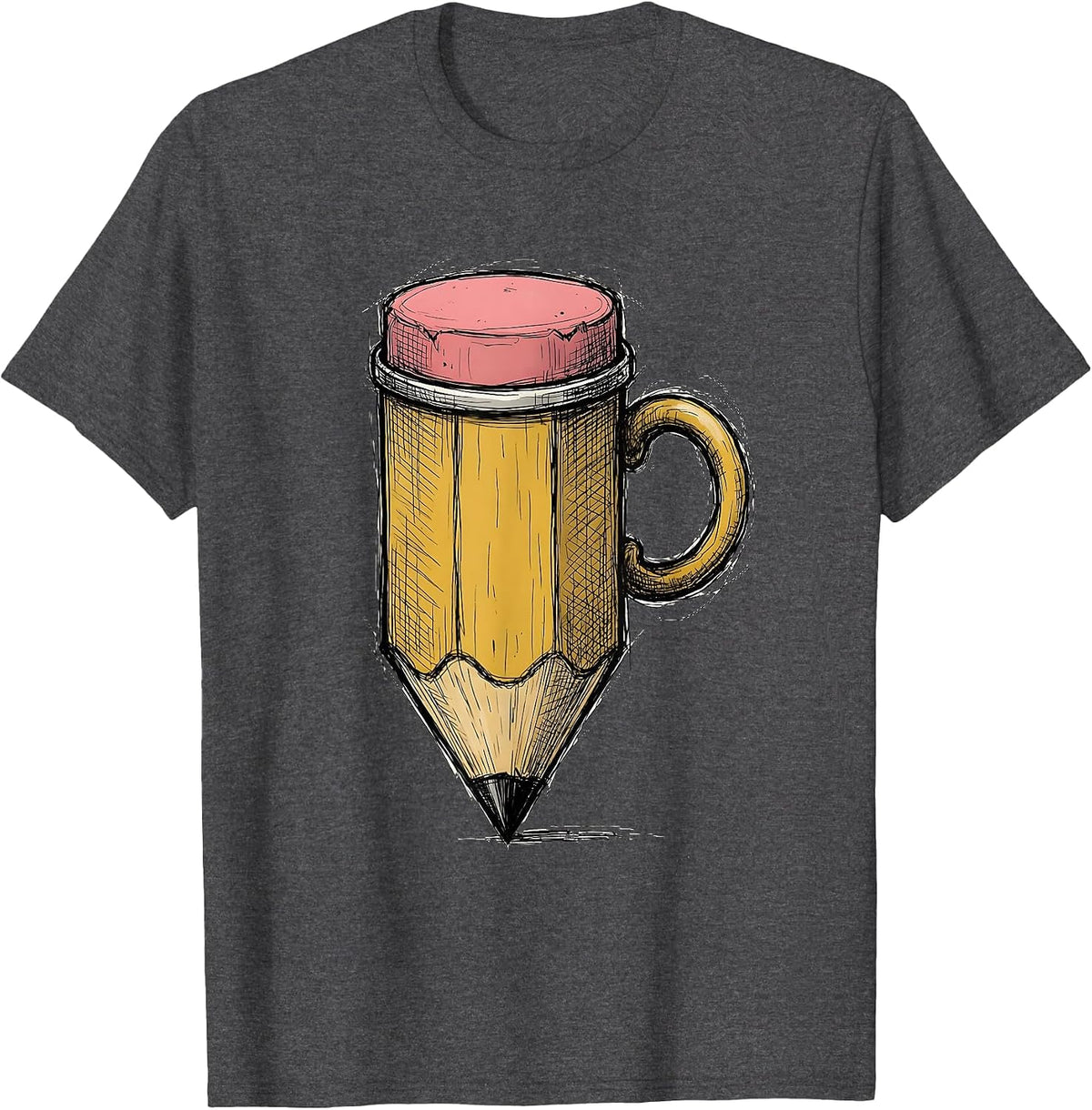 4th Grade Teacher Pencil Coffee Mug Graphic T-Shirt - Dark Heather Grey