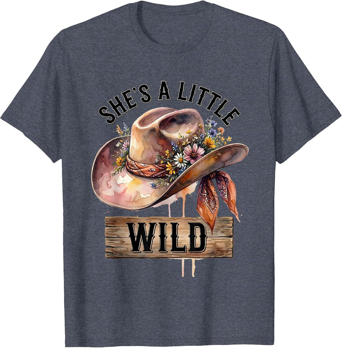 She's a Little Wild Western Cowgirl Design T-Shirt - Heather Blue