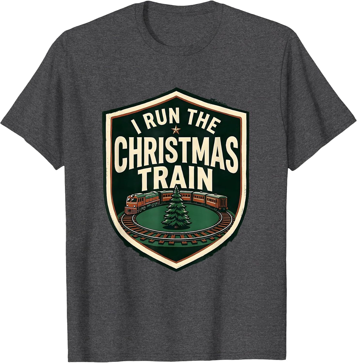 I Run The Christmas Train Vintage Holiday Train Enthusiast T-Shirt - Dark Heather Grey