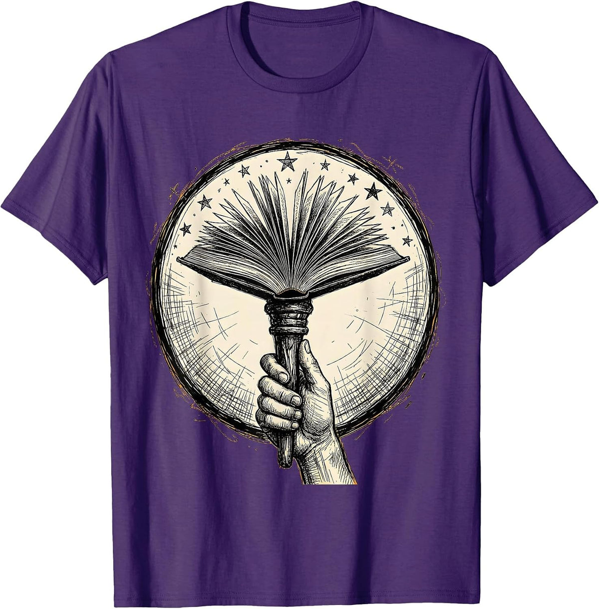 Reading Teacher Hand Holding Book Like a Torch T-Shirt - Purple