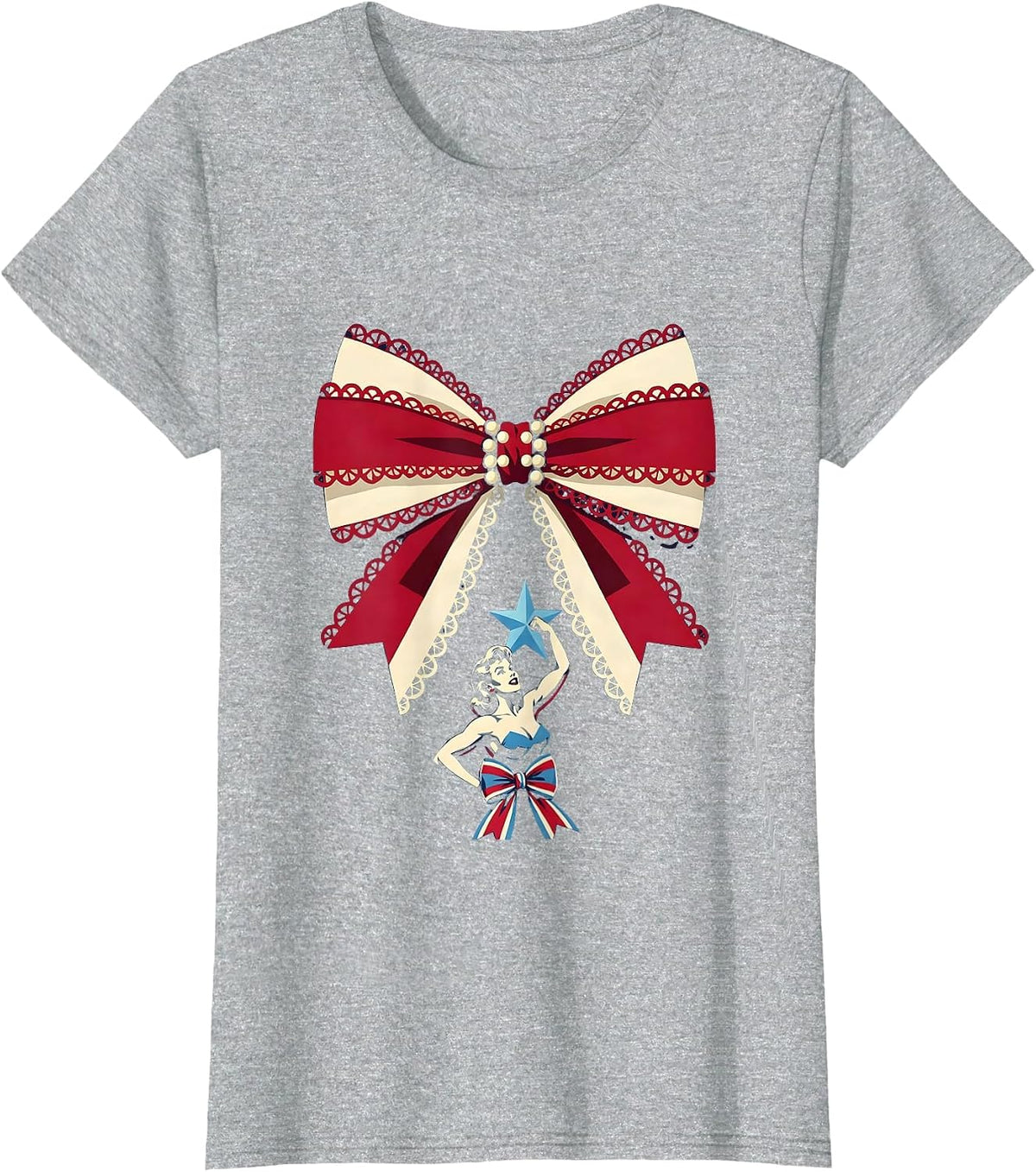Retro Flexing Star Tattoo Red White Blue Design T-Shirt - Heather Grey