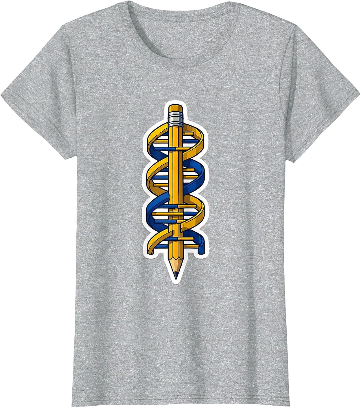 Women's DNA Helix Wrapped Around a Pencil Science Art T-Shirt - Heather Grey