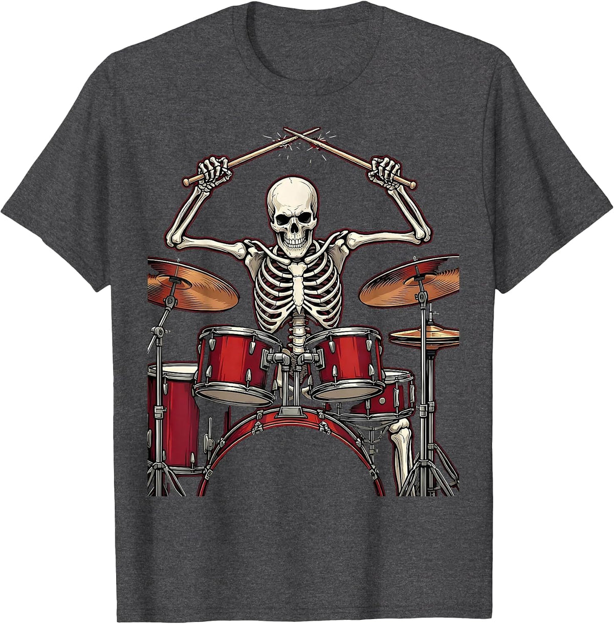 Skeleton Drummer Solo Classic Rock Graphic T-Shirt - Dark Heather Grey
